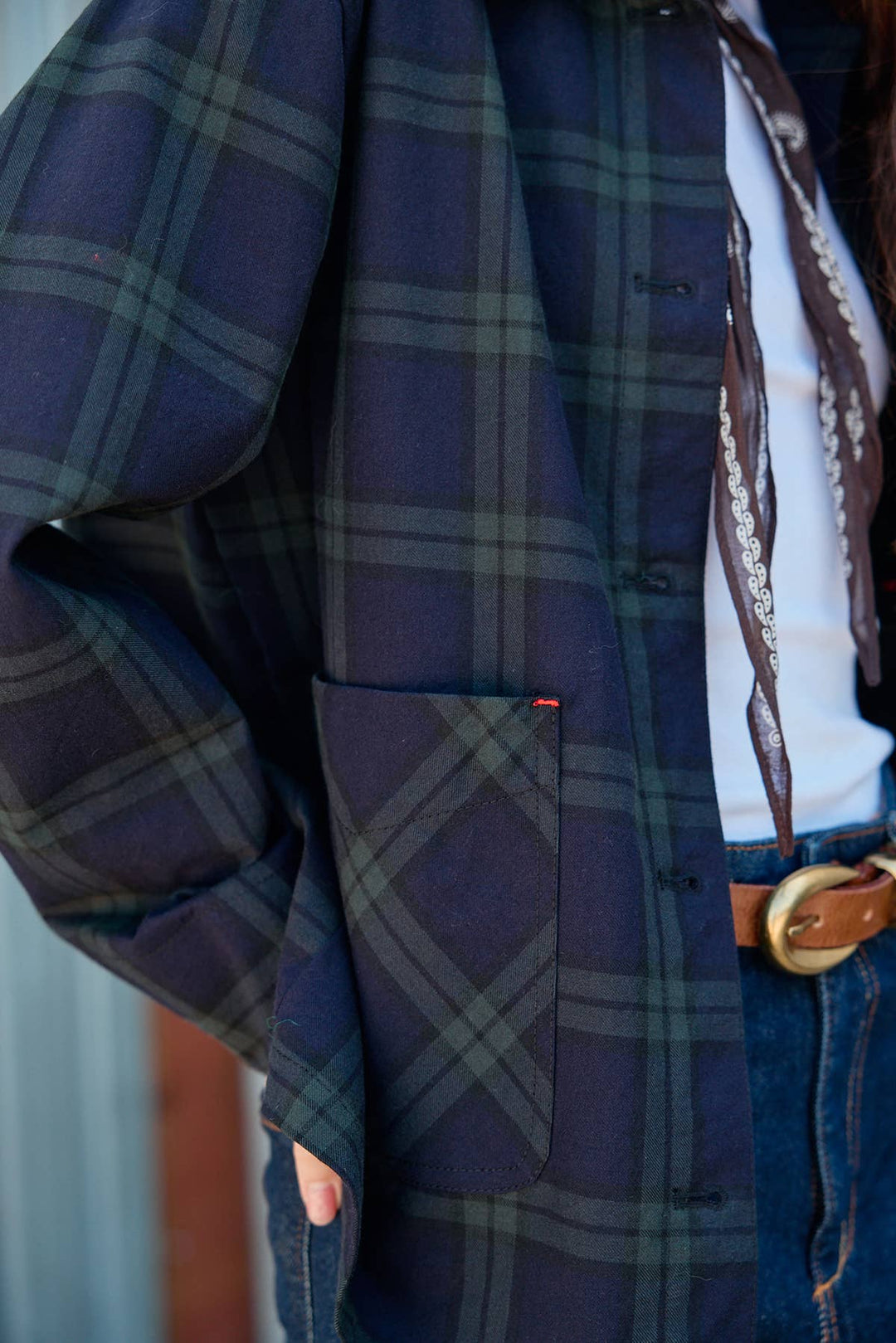 Raisonnel | Navy Plaid Button Front Pocket Jacket