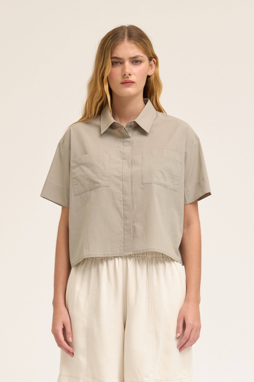Grade and Gather | Cropped Button Up Shot Sleeve Top 