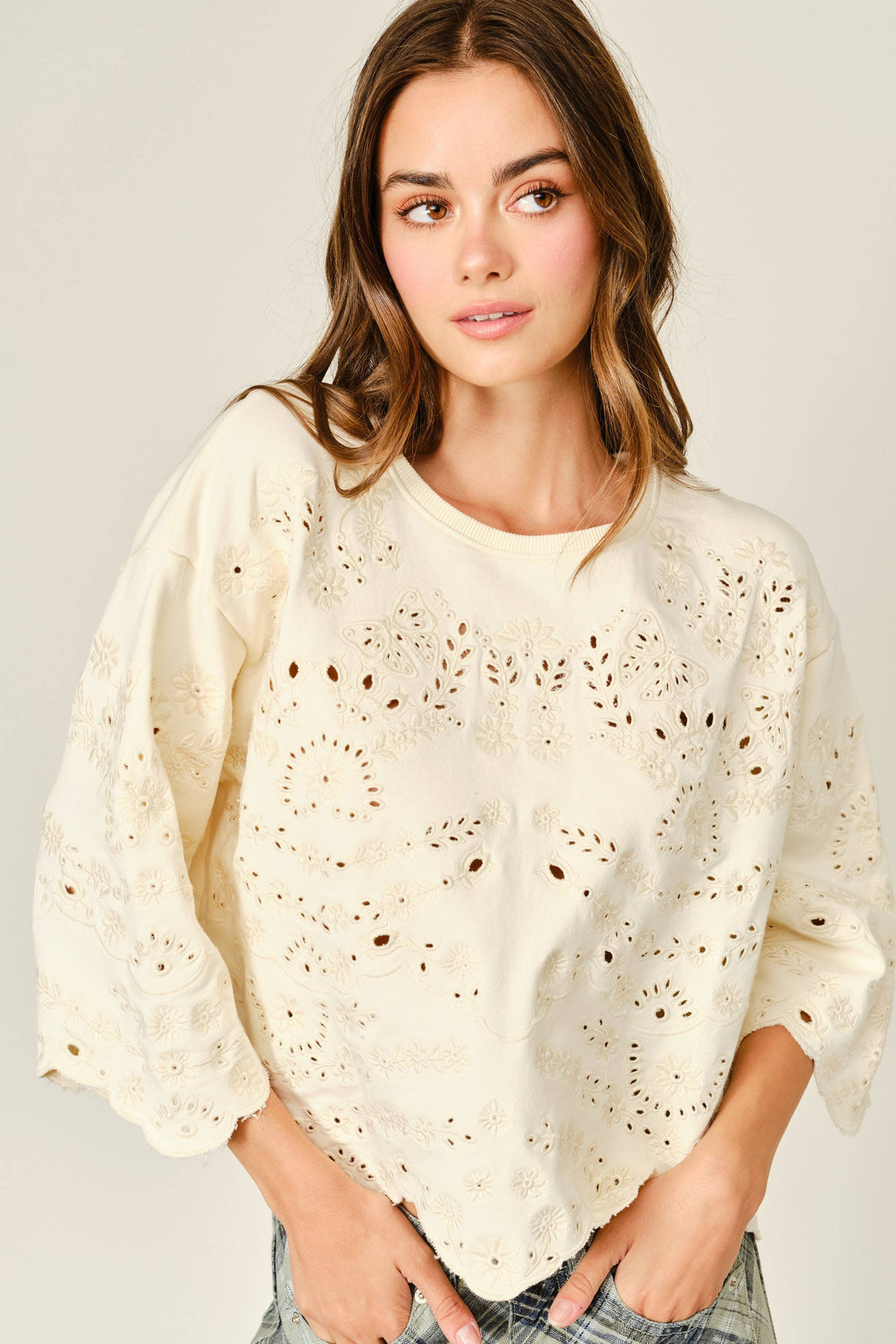 Aaron and Amber | Eyelet Terry Short sleeve Sweatshirt