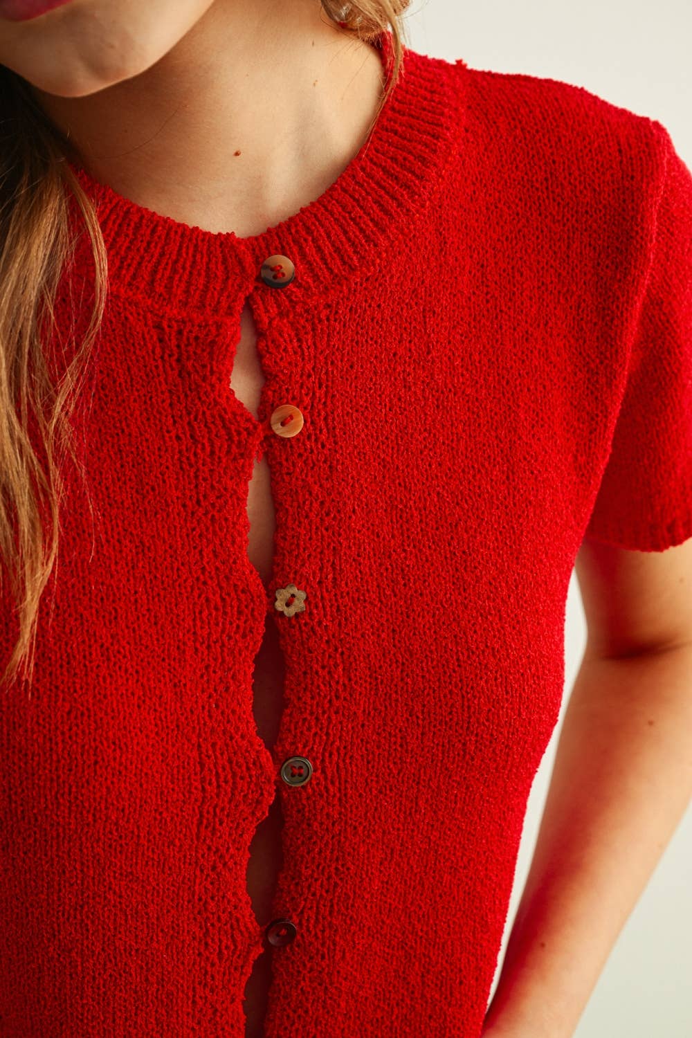 Miou Muse | Multi Button Detailed Short Sleeve Top