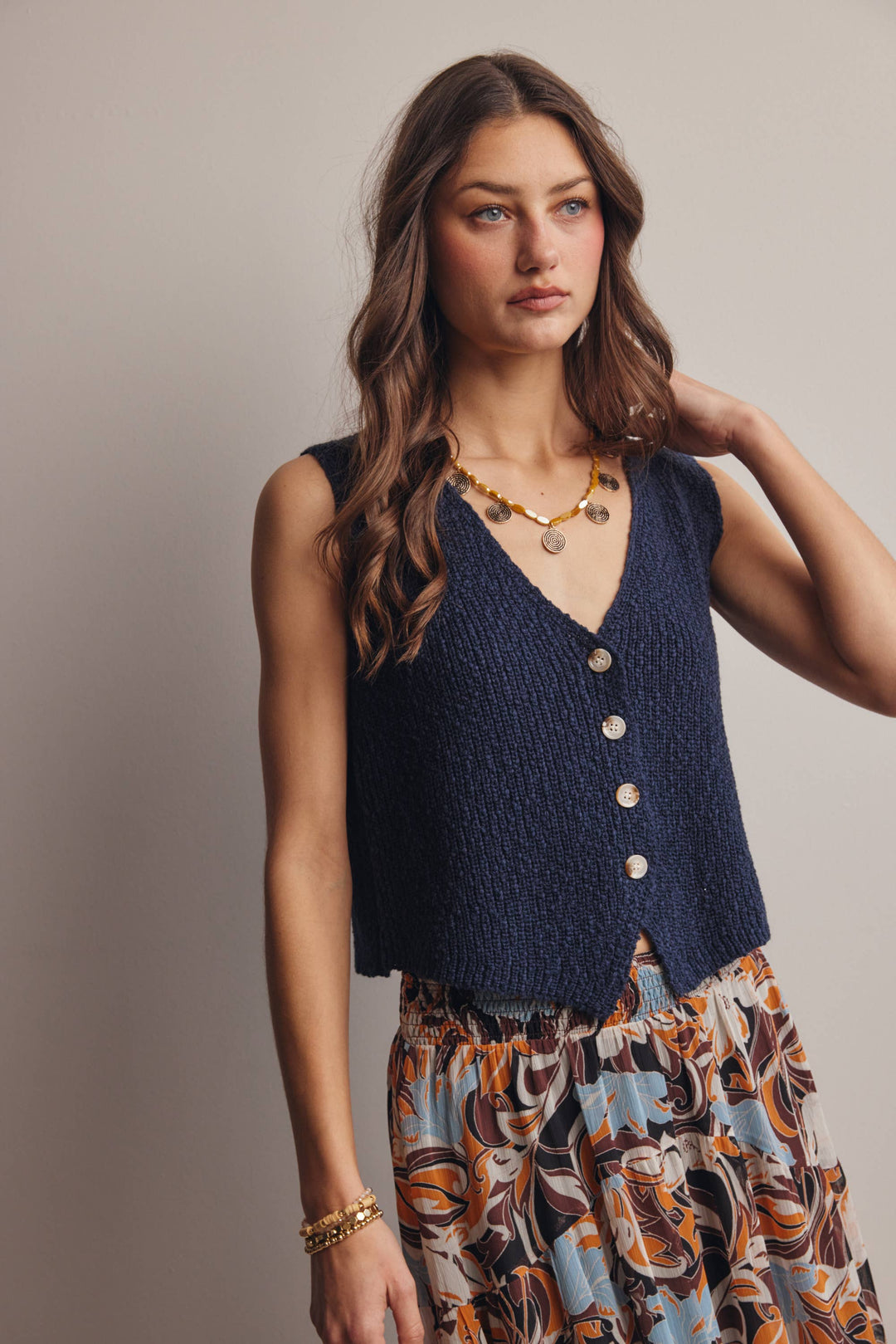 Forte | Button-Front Knit Vest Top