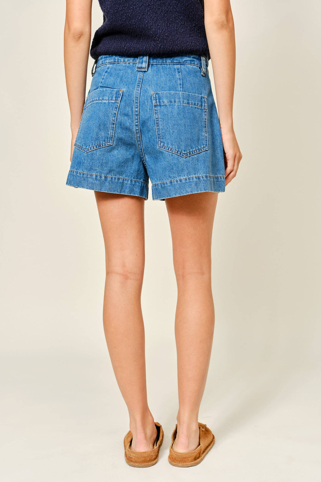 Aaron and Amber | Mid Rise Flare Denim Shorts