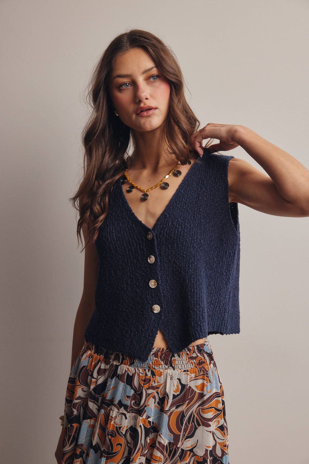 Forte | Button-Front Knit Vest Top