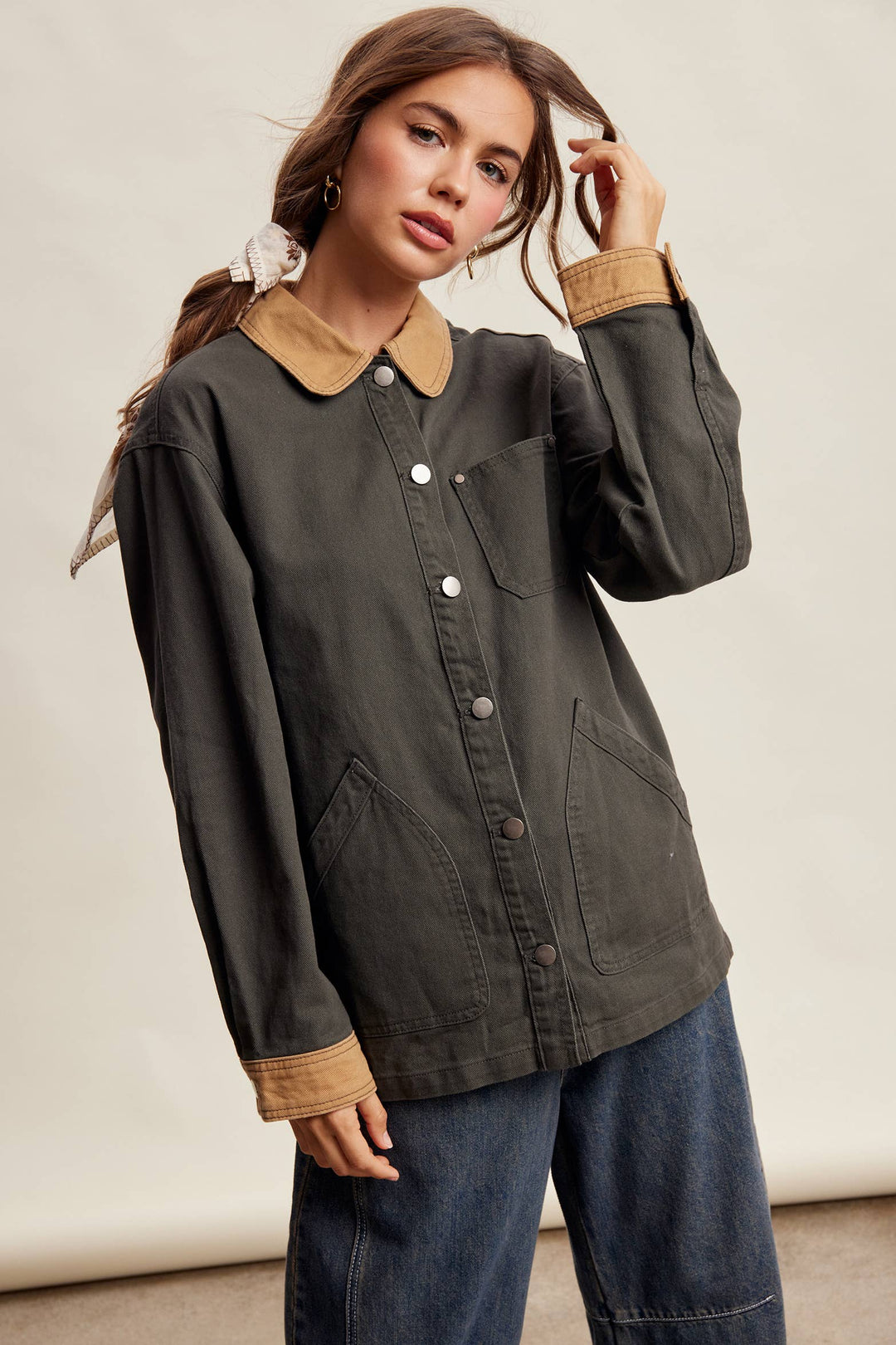 Listicle | Contrast Collar Utility Barn Jacket LJ0271