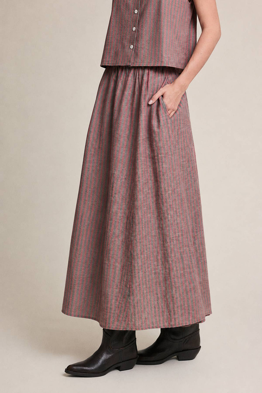 Raisonnel | Striped Linen Blend Midi Skirt