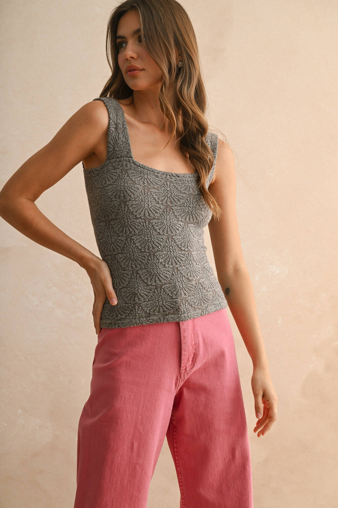 Miou Muse | Washed look detail textured knitted top
