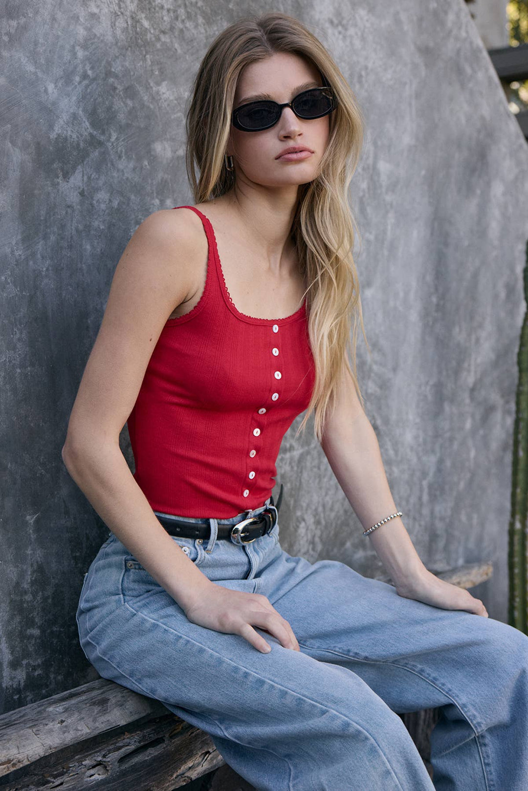 Raisonnel | Pointelle Ribbed Button Front Knit Cami