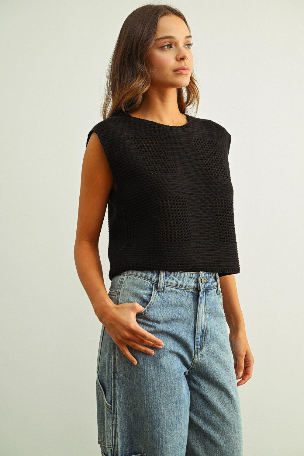 Miou Muse | Round Neck Crochet Crop Top