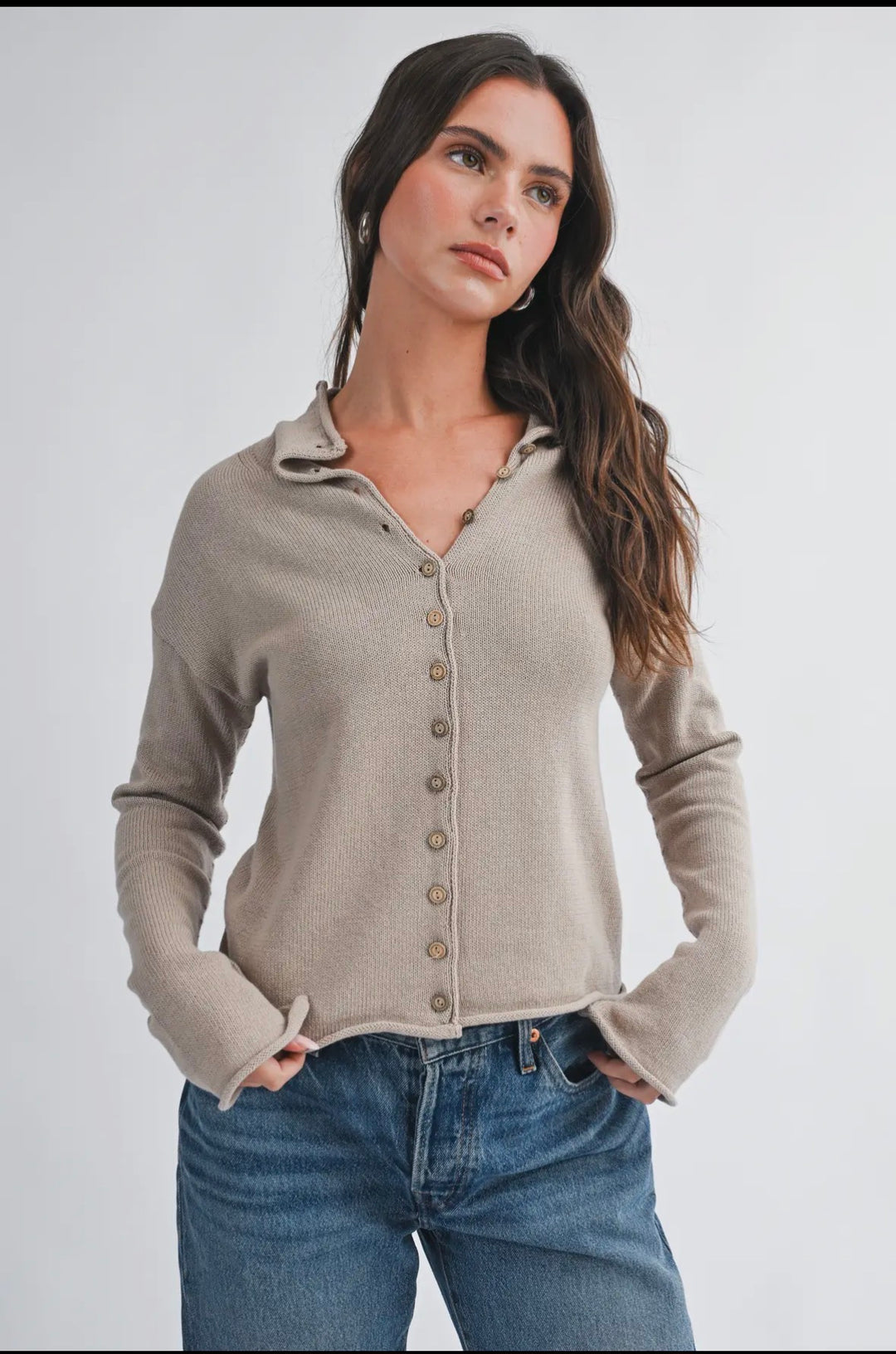 Aemi and Co | Button Front Cropped Knit Cardigan