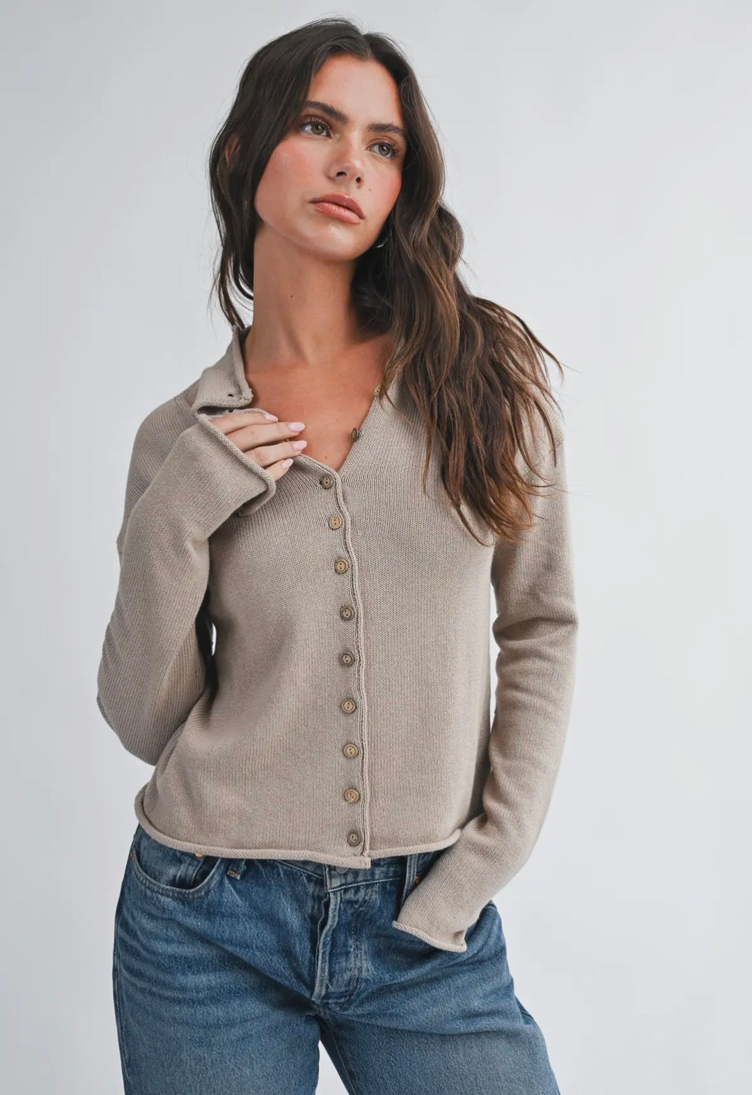Aemi and Co | Button Front Cropped Knit Cardigan