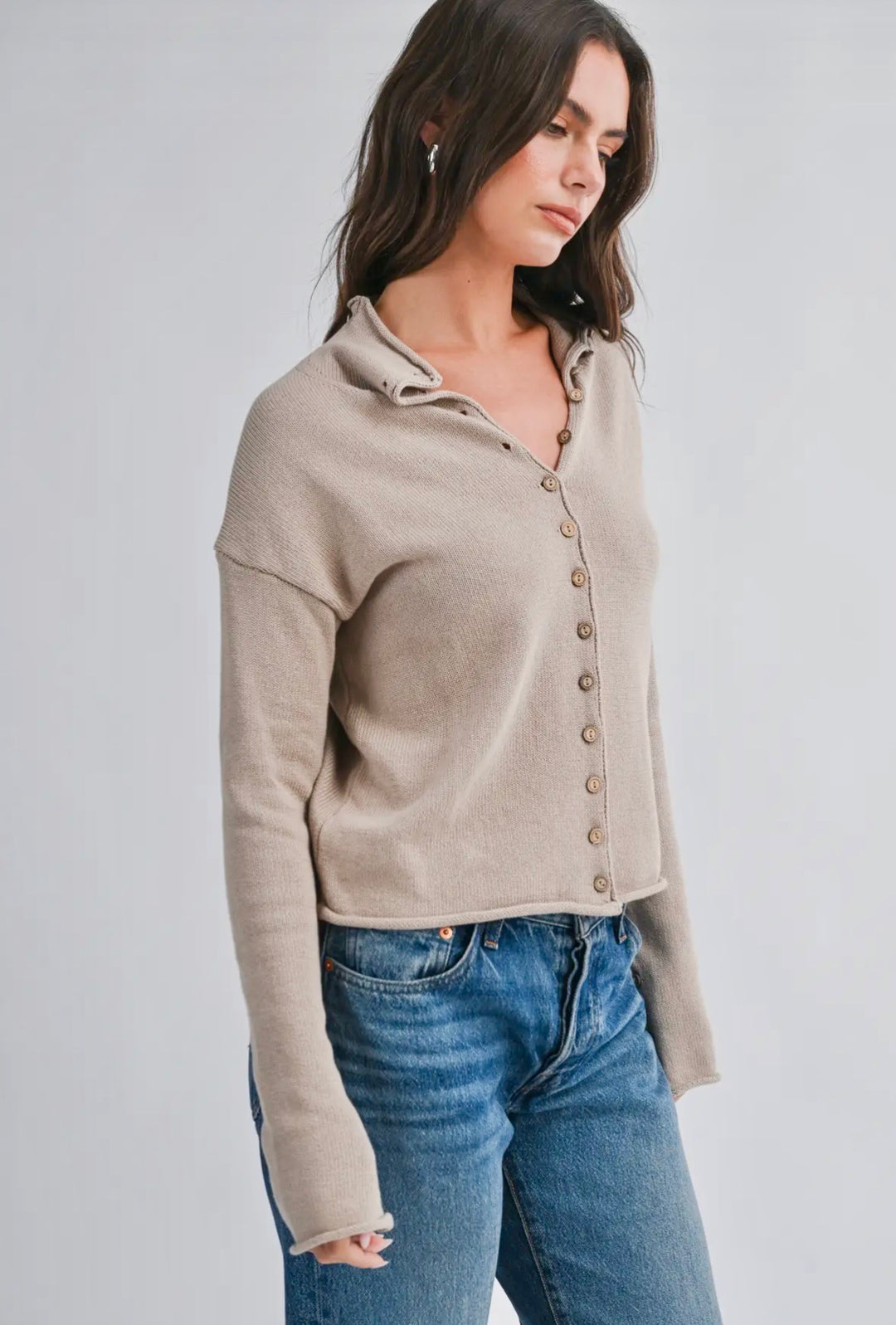 Aemi and Co | Button Front Cropped Knit Cardigan