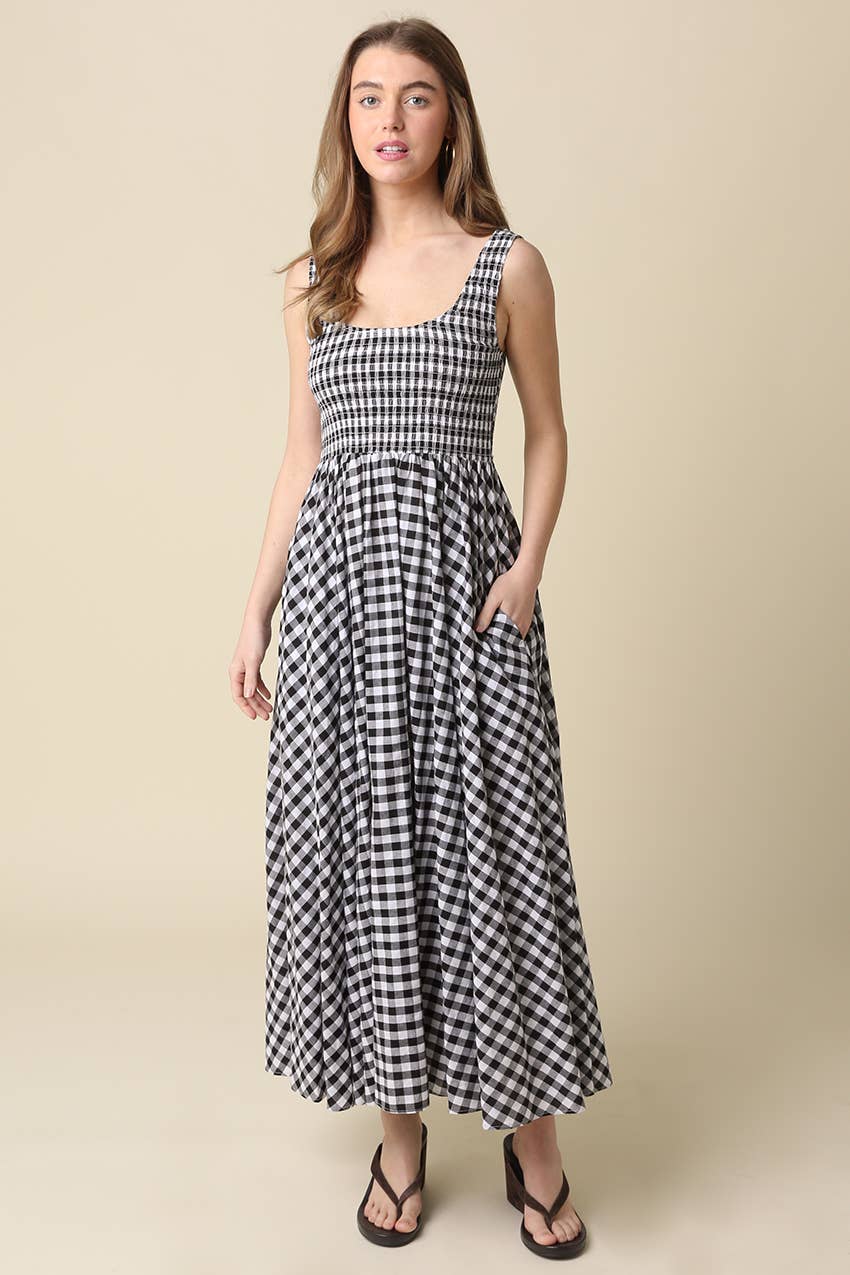 Olivaceous | Maren Gingham Smocked Maxi Dress