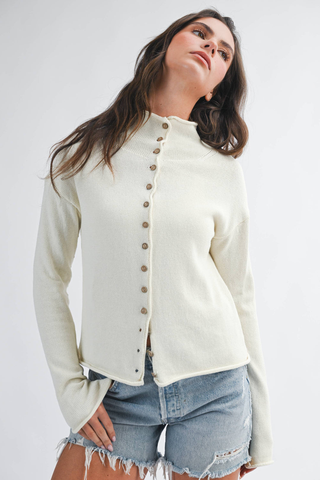 Aemi and Co | Button Front Cropped Knit Cardigan
