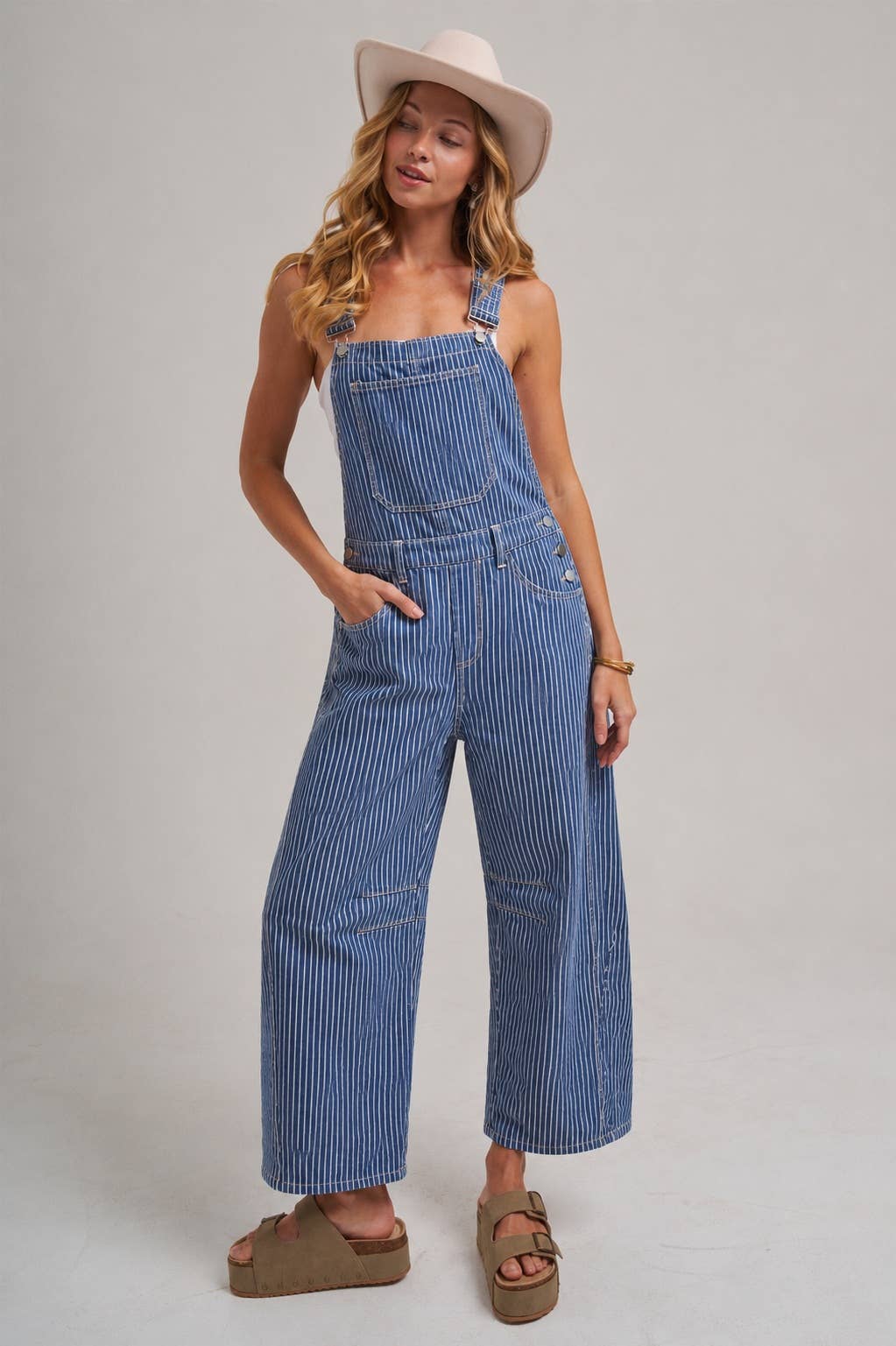 Bon | Stripe Denim Barrel Overalls