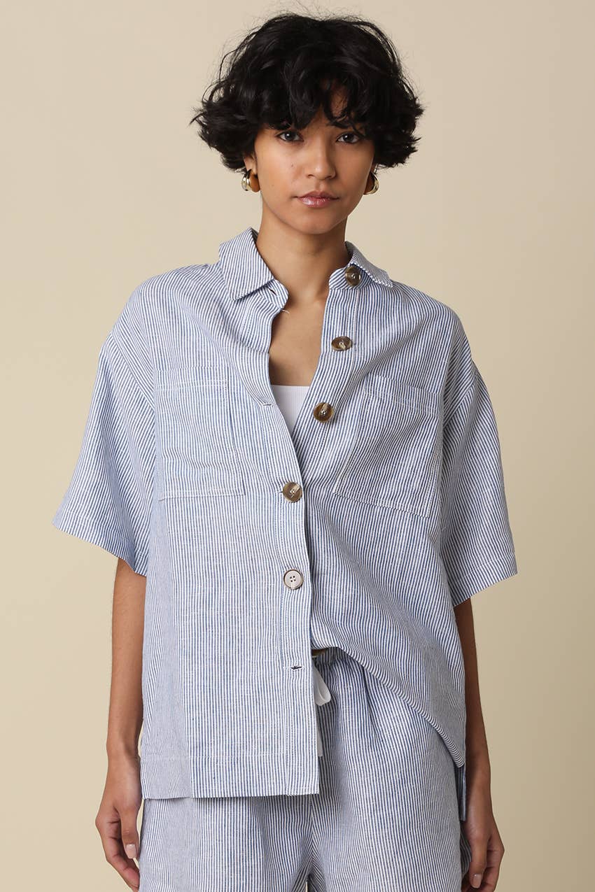 Olivacious | Alison Linen Striped Button-Up Shirt