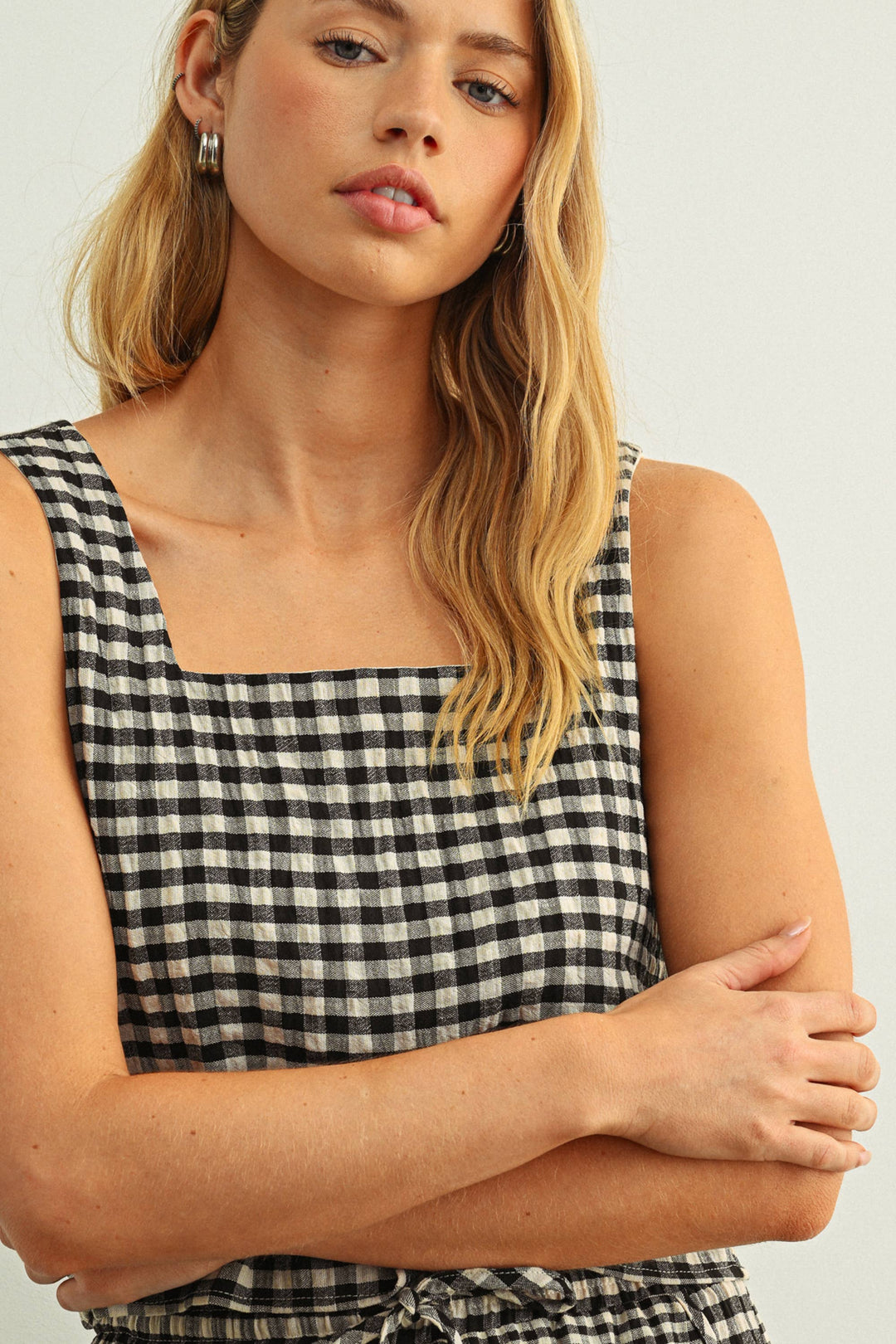 Miou Muse | Gingham Square Neck Tank Top