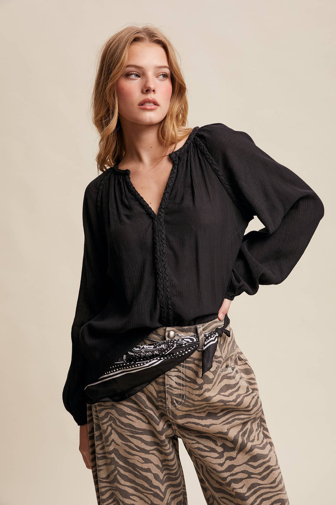 Listicle | Braided Trim Peasant Blouse