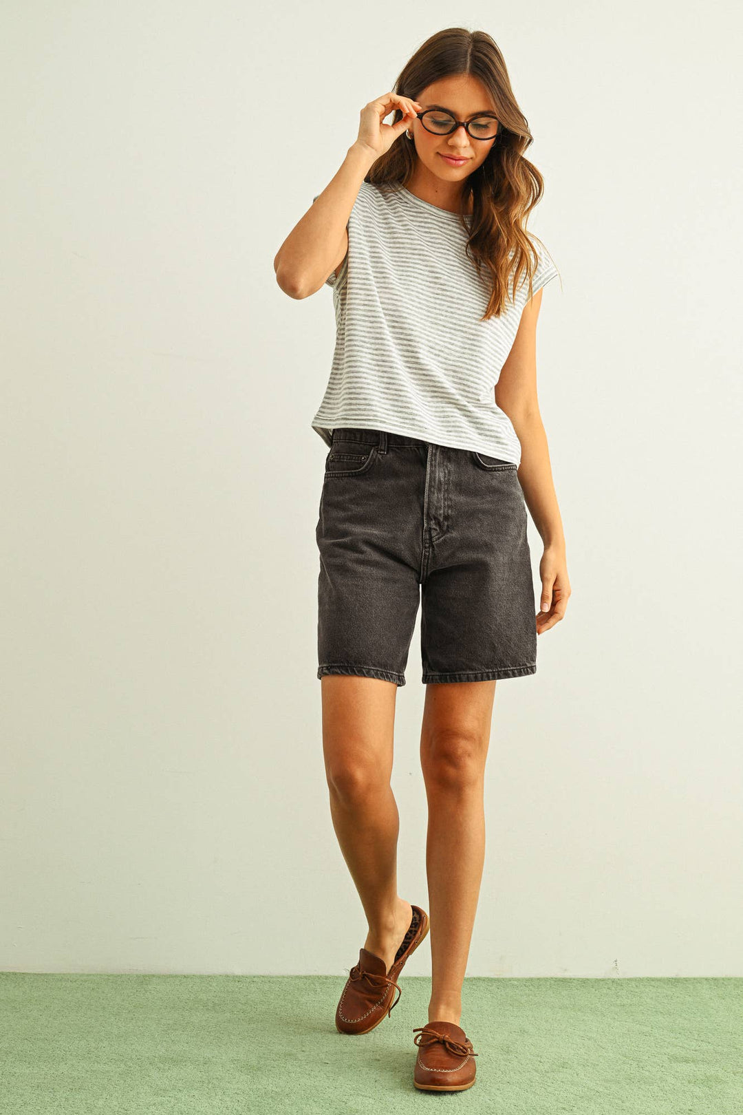 Miou Muse | Stripe Pattern Slub Top