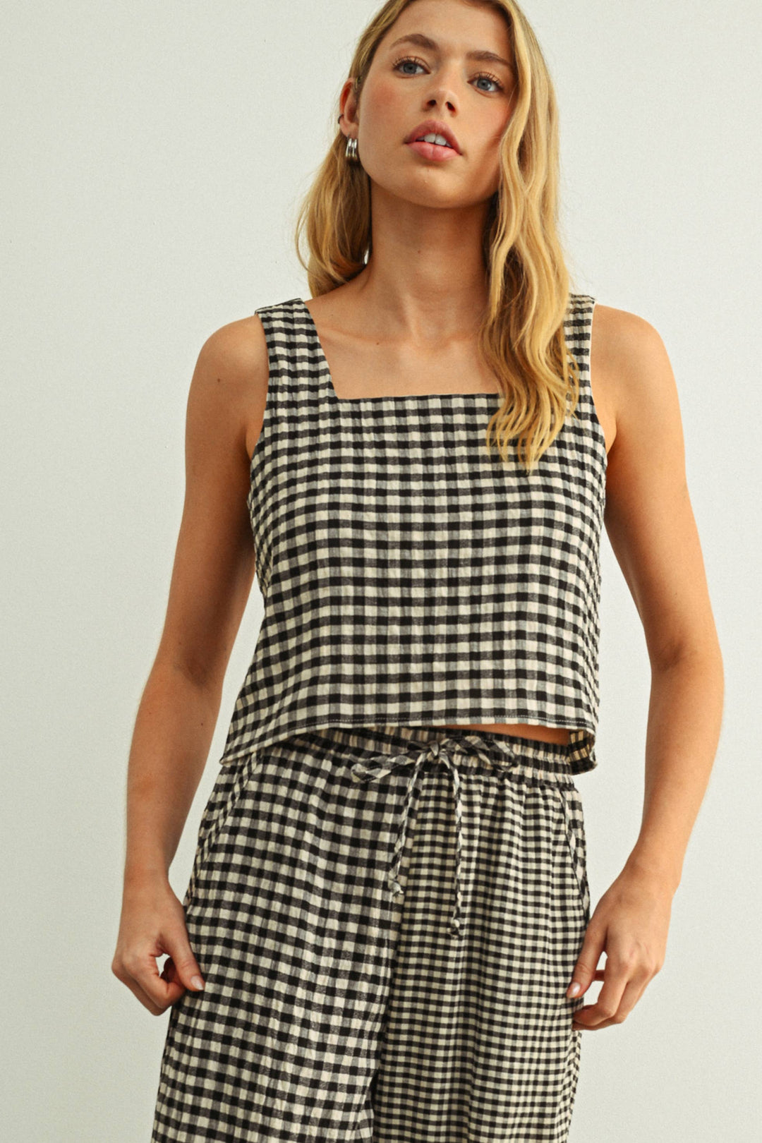 Miou Muse | Gingham Square Neck Tank Top