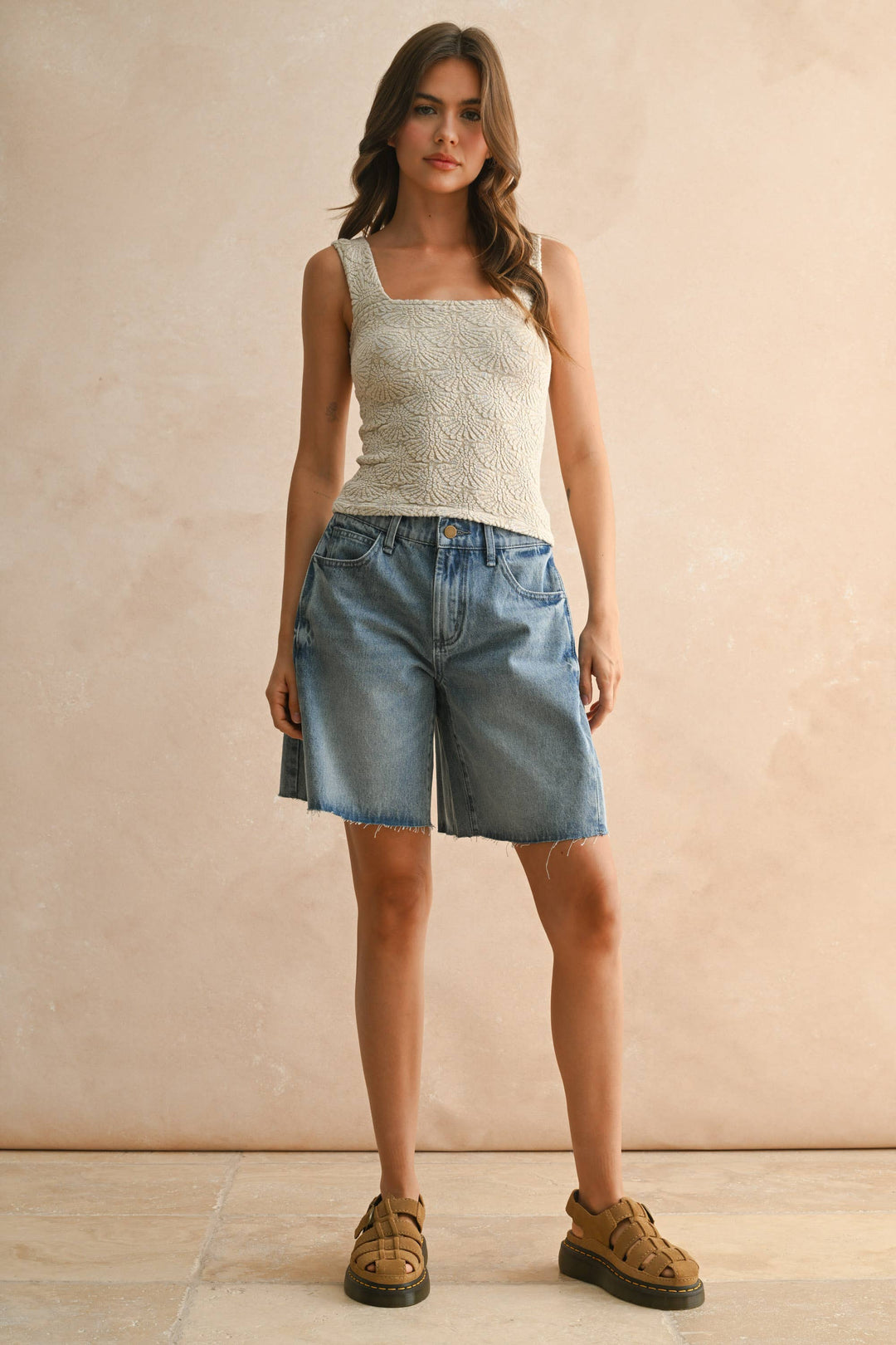 Miou Muse | Washed look detail textured knitted top