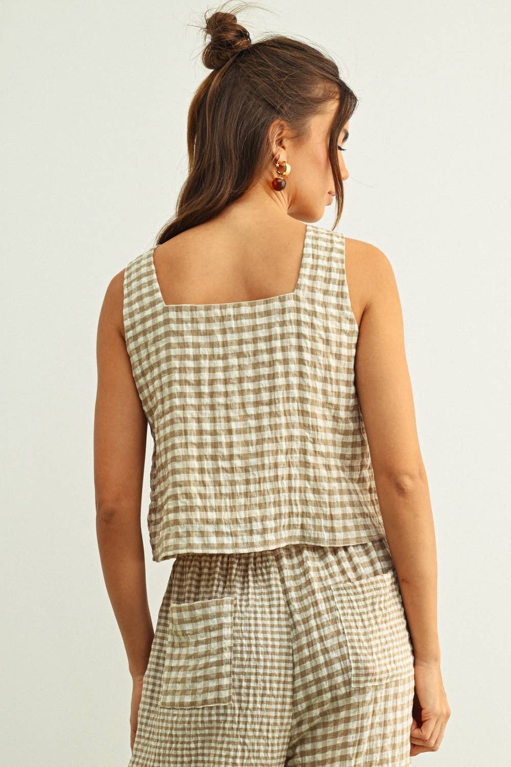 Miou Muse | Gingham Square Neck Tank Top
