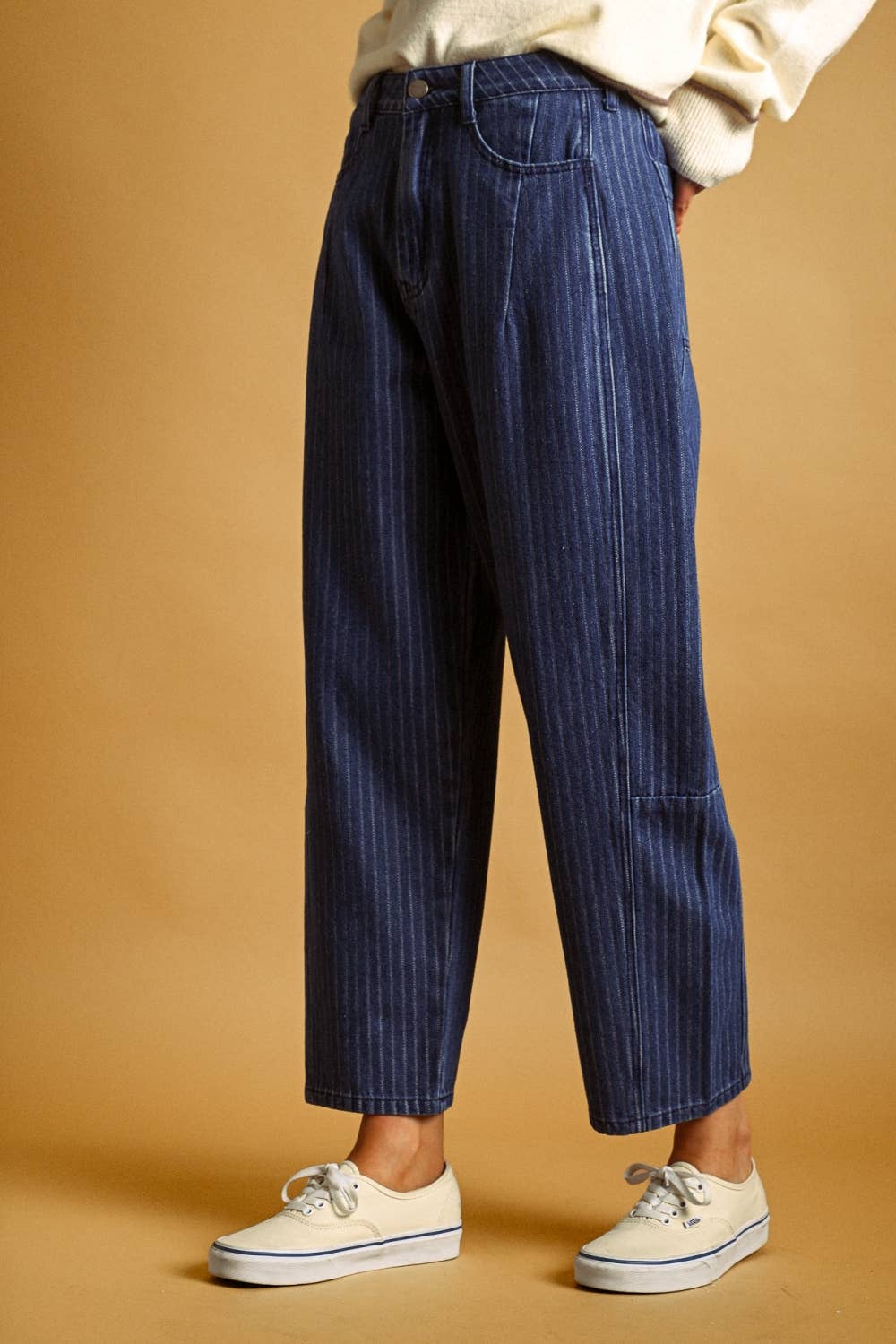 Miou Muse | Pinstriped Denim Barrel Pants
