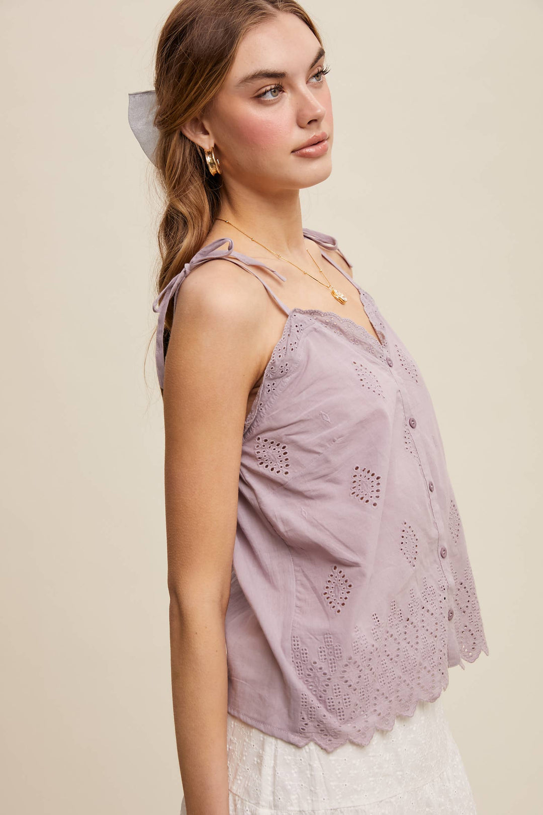Listicle | Eyelet Embroidered Sleeveless Top
