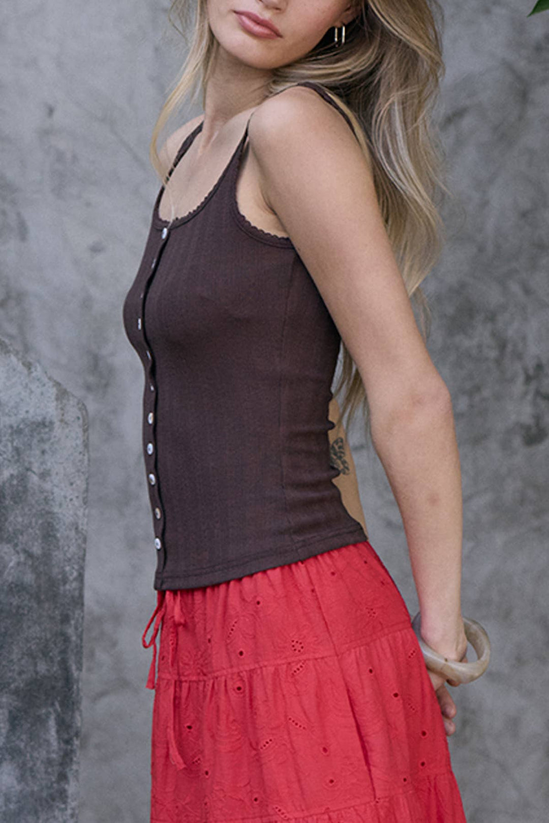 Raisonnel | Pointelle Ribbed Button Front Knit Cami