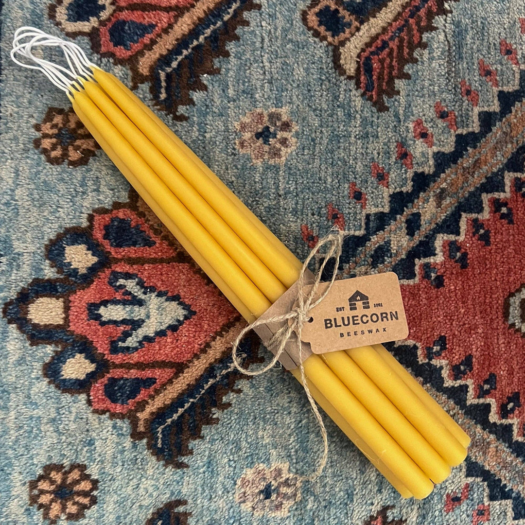 Bluecorn Candles | Thin Beeswax Taper Candles: Hand-Dipped in Colorado