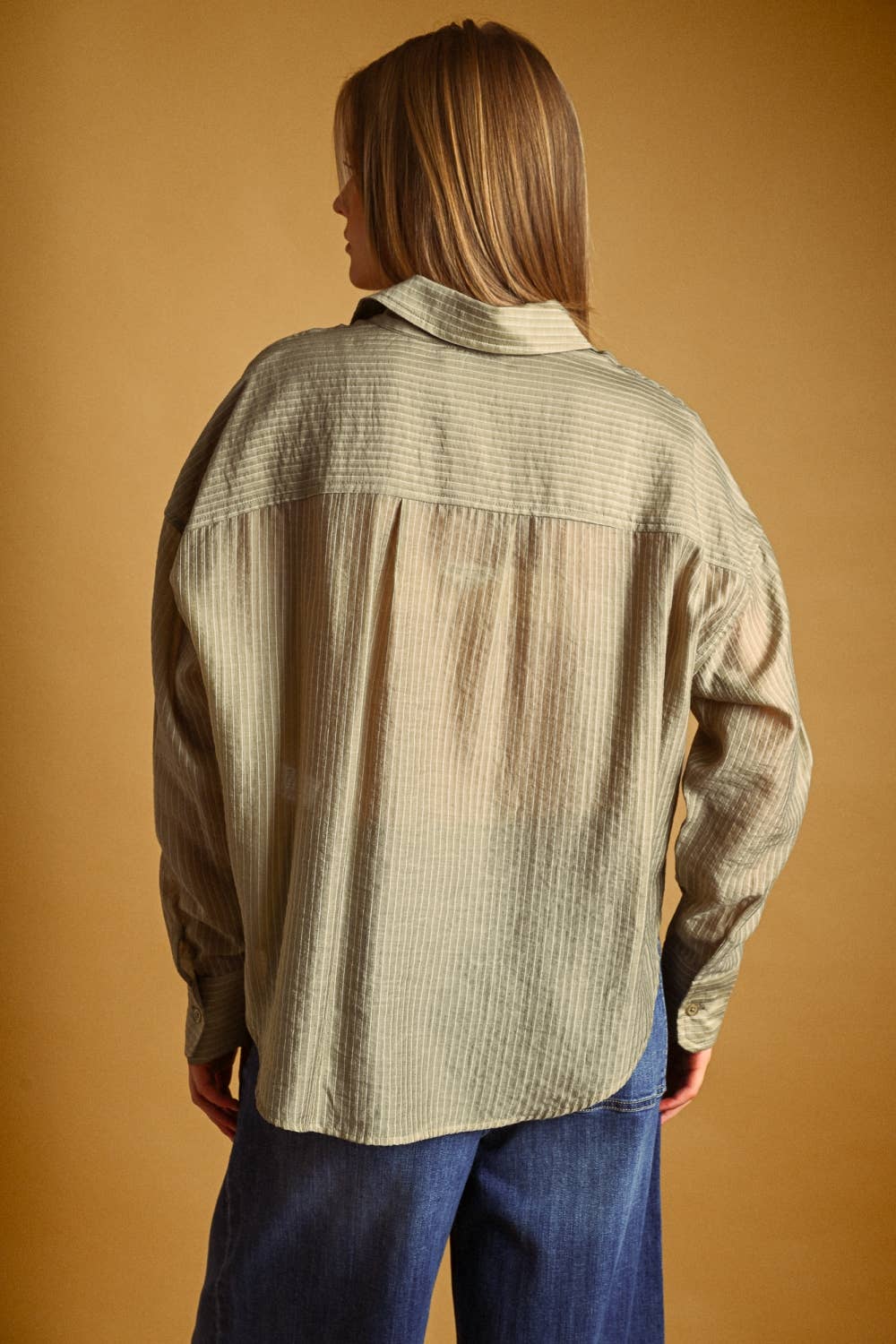 Miou Muse | Pin Striped Sheer Button Front Shirt