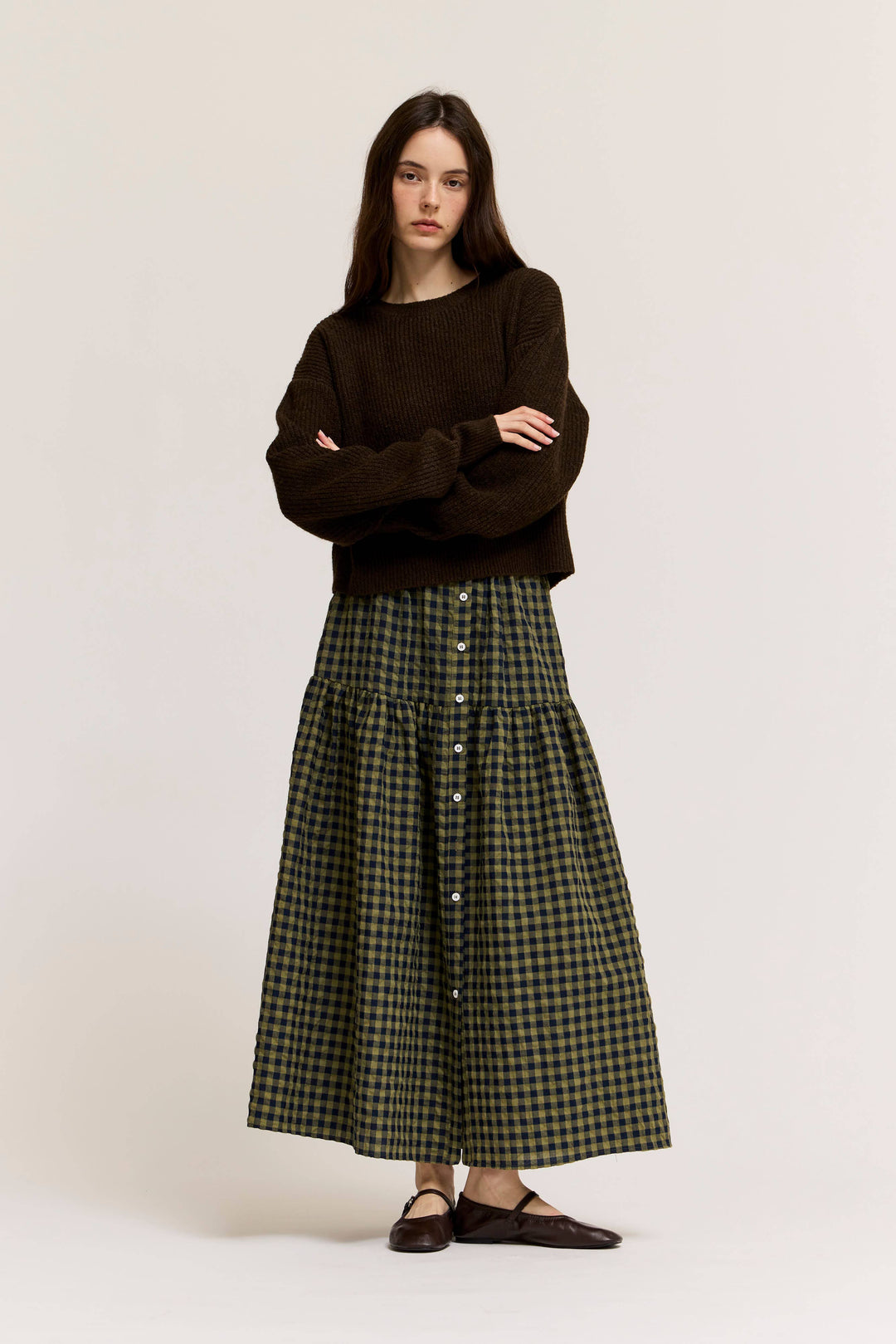 Grade and Gather | Front Button Checkered Skirt