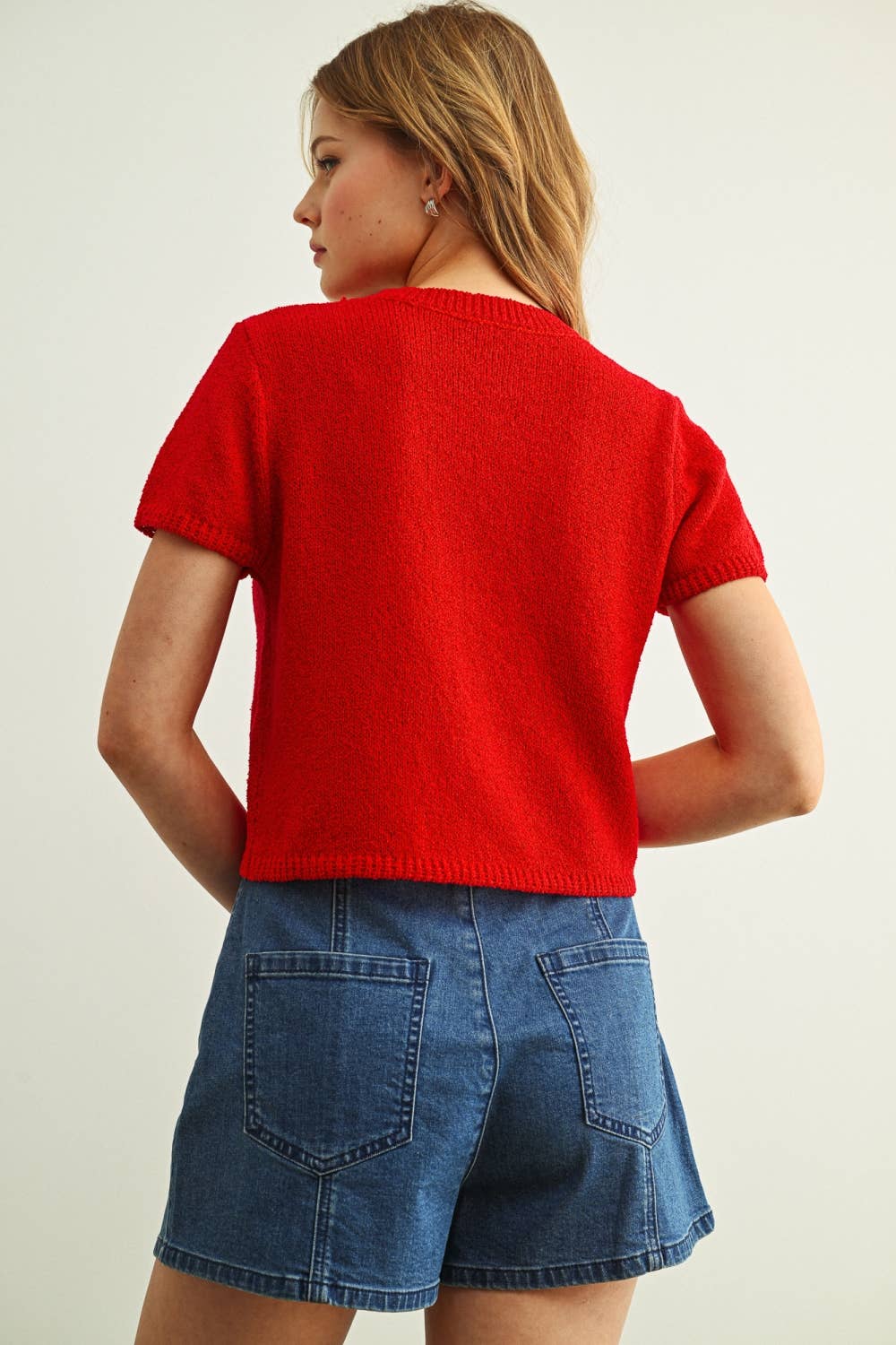 Miou Muse | Multi Button Detailed Short Sleeve Top