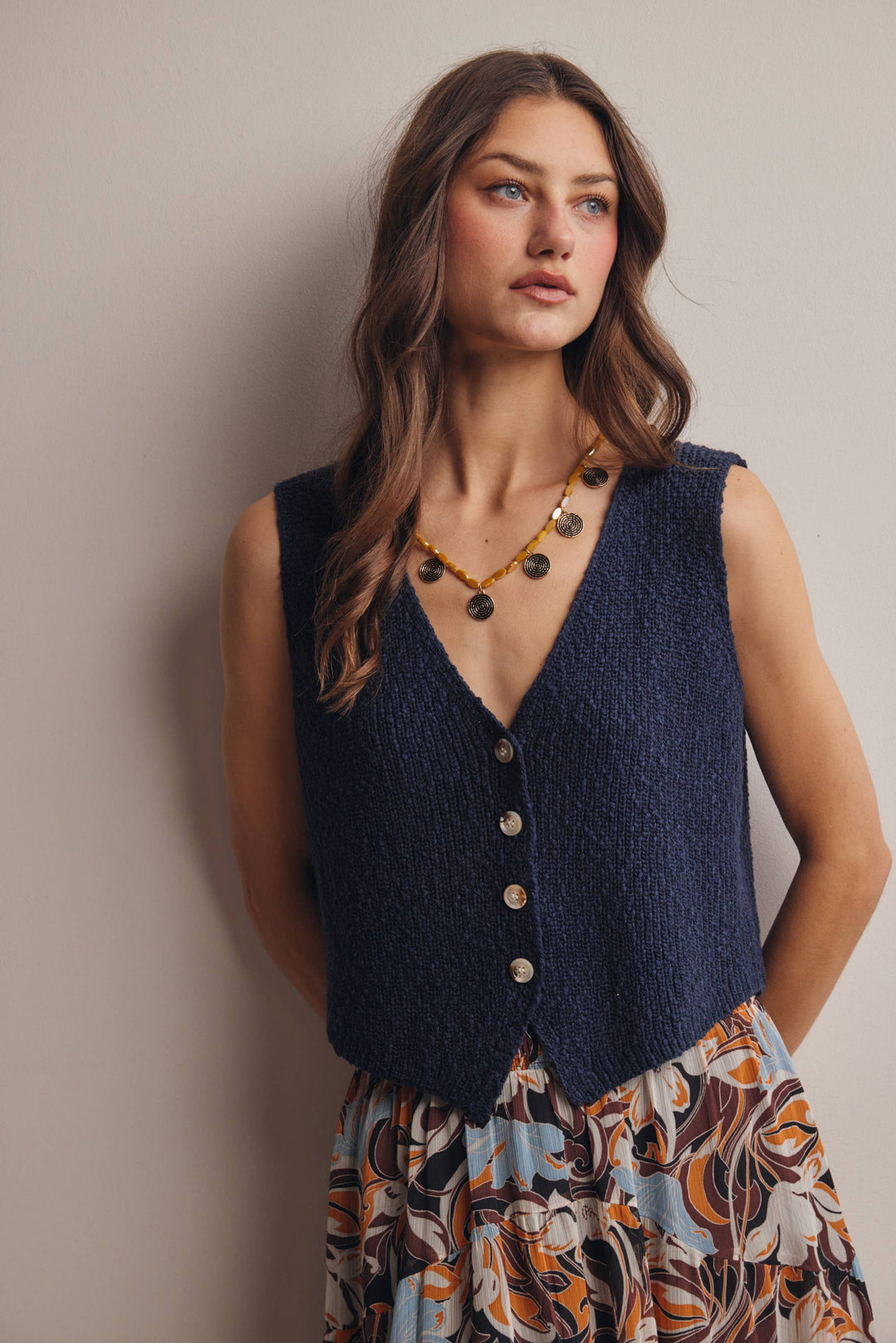 Forte | Button-Front Knit Vest Top