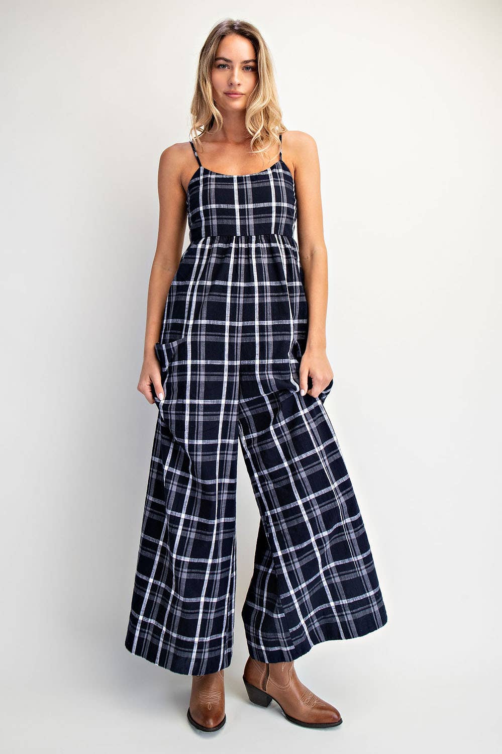 Cotierra | Checker Smocked Back Cami Jumpsuit