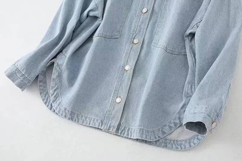 Sweetkama | Ladies Button-Up Pocket Denim Shacket