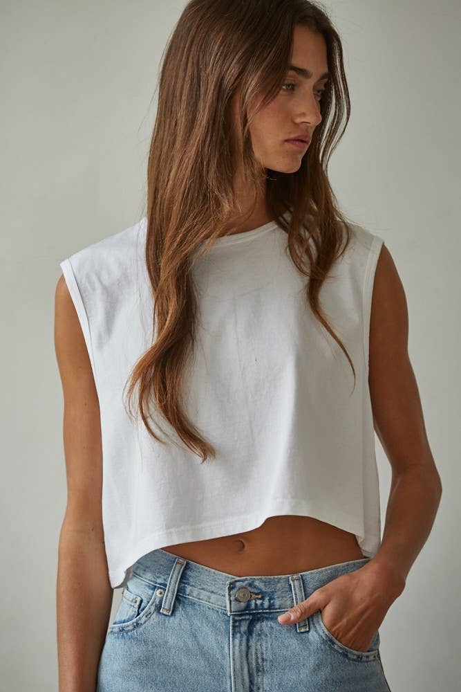 By Together | Knit Cotton Crew Neck Sleeveless Crop Top