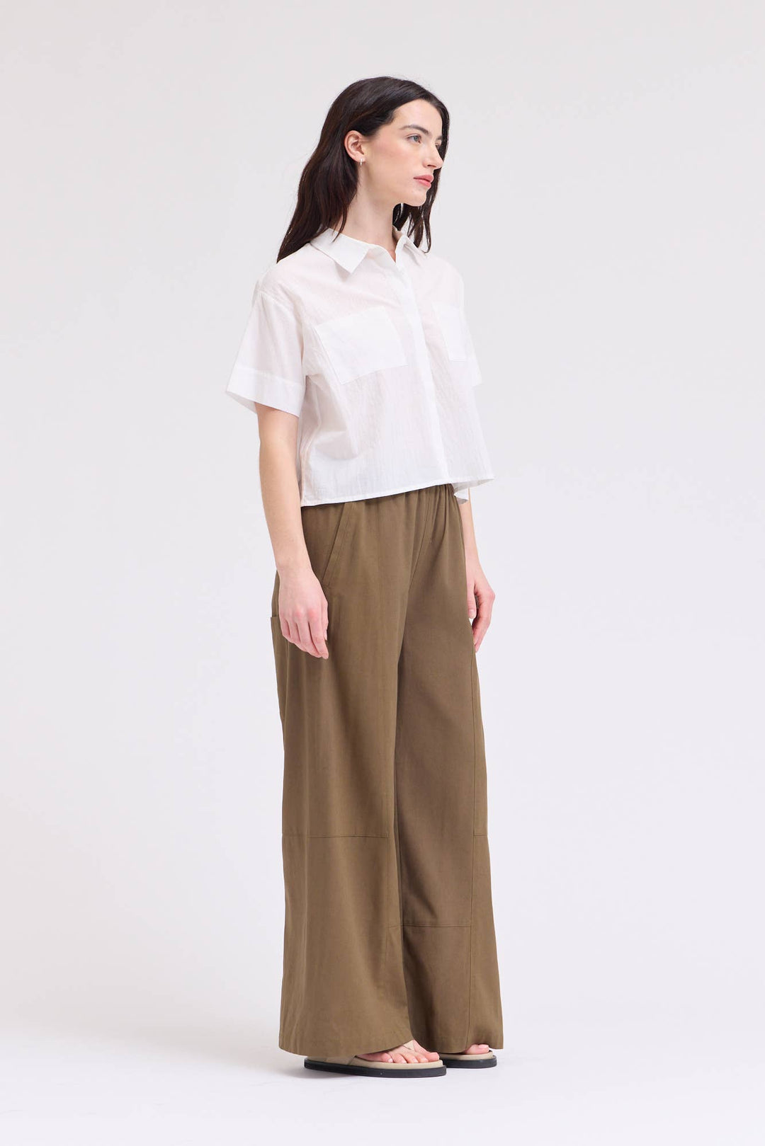 Grade and Gather | Cropped Button Up Shot Sleeve Top 