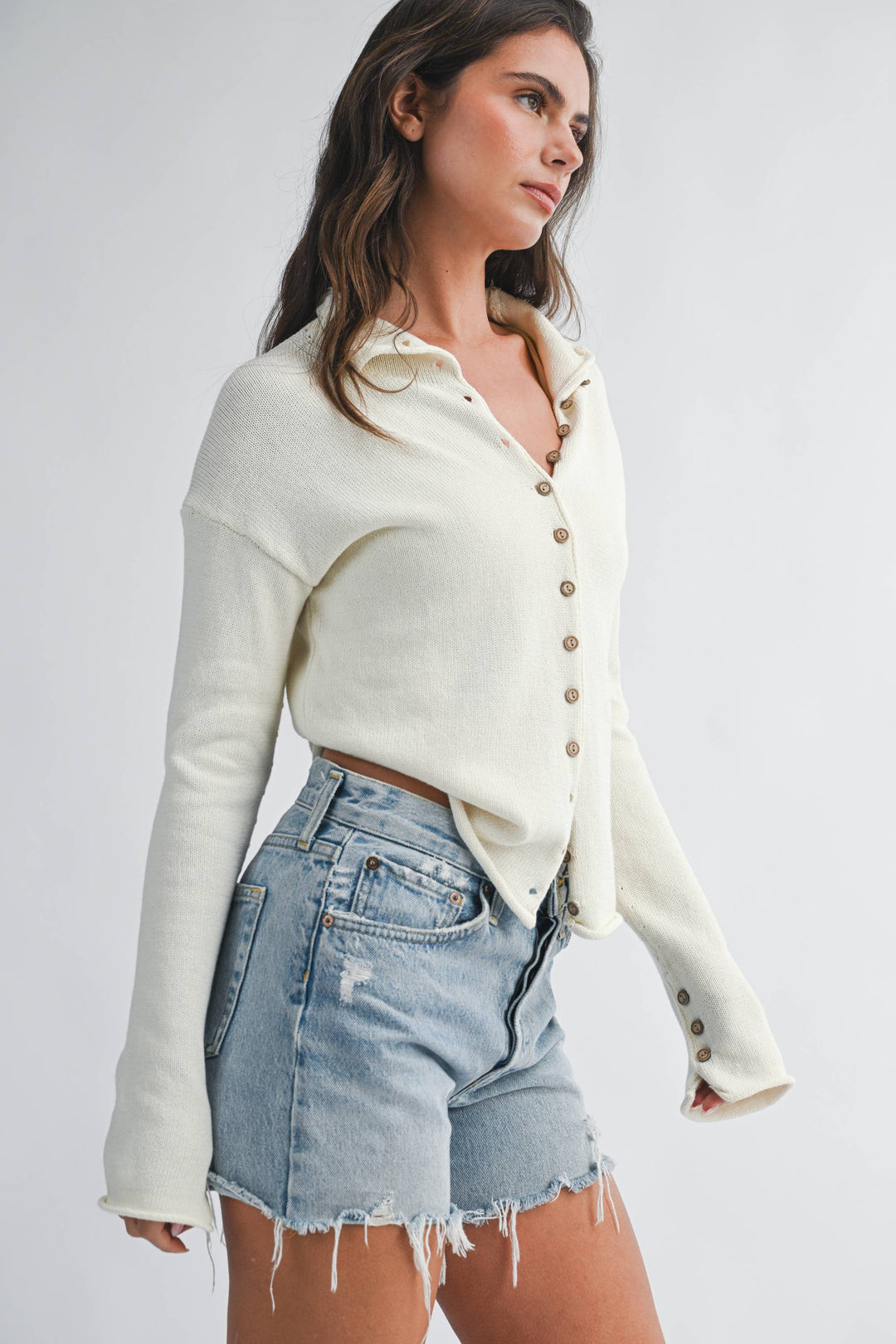 Aemi and Co | Button Front Cropped Knit Cardigan