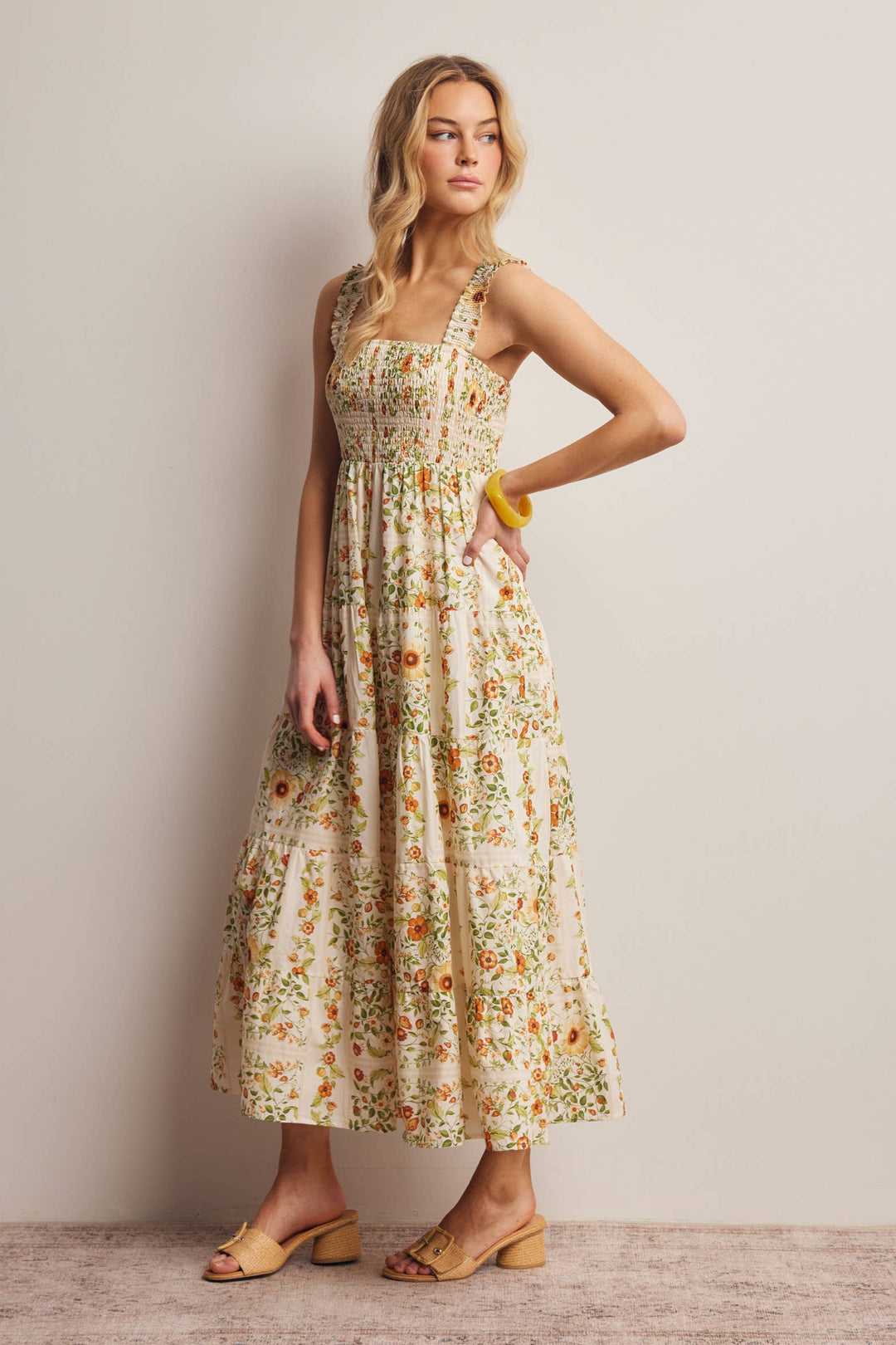 Forte | Floral Smocked Tiered Midi Dress