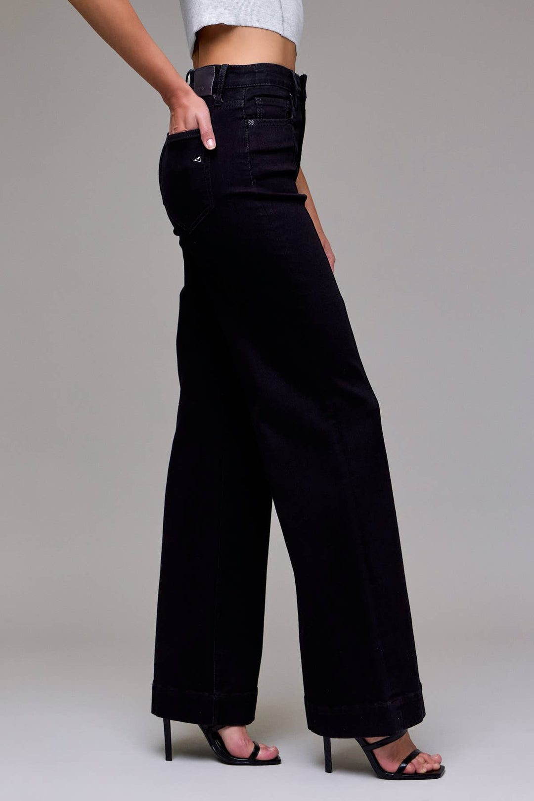 Hidden Jeans | Black Stretch Pintuck High Rise Comfort Flare