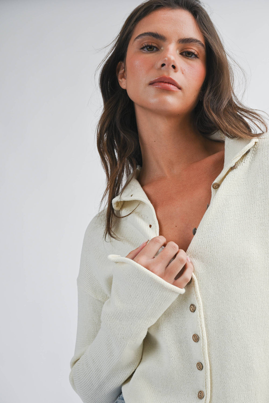 Aemi and Co | Button Front Cropped Knit Cardigan
