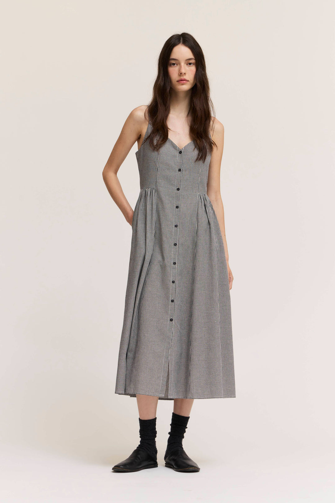 Grade and Gather | Strappy Button Down Gingham Midi Dress