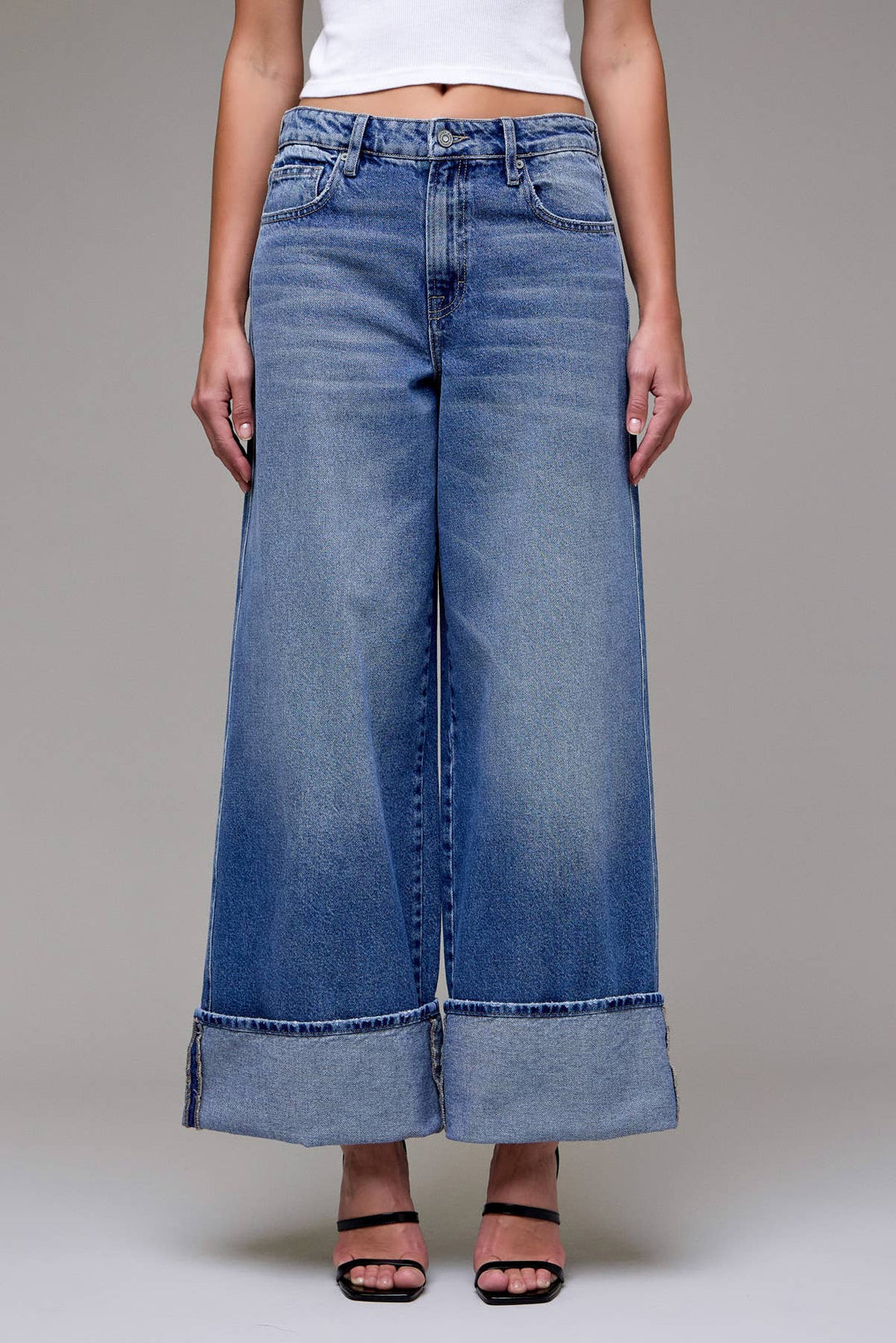 Hidden Jeans | Medium Dark Classic Cuffed High Rise Oversized Wide Leg