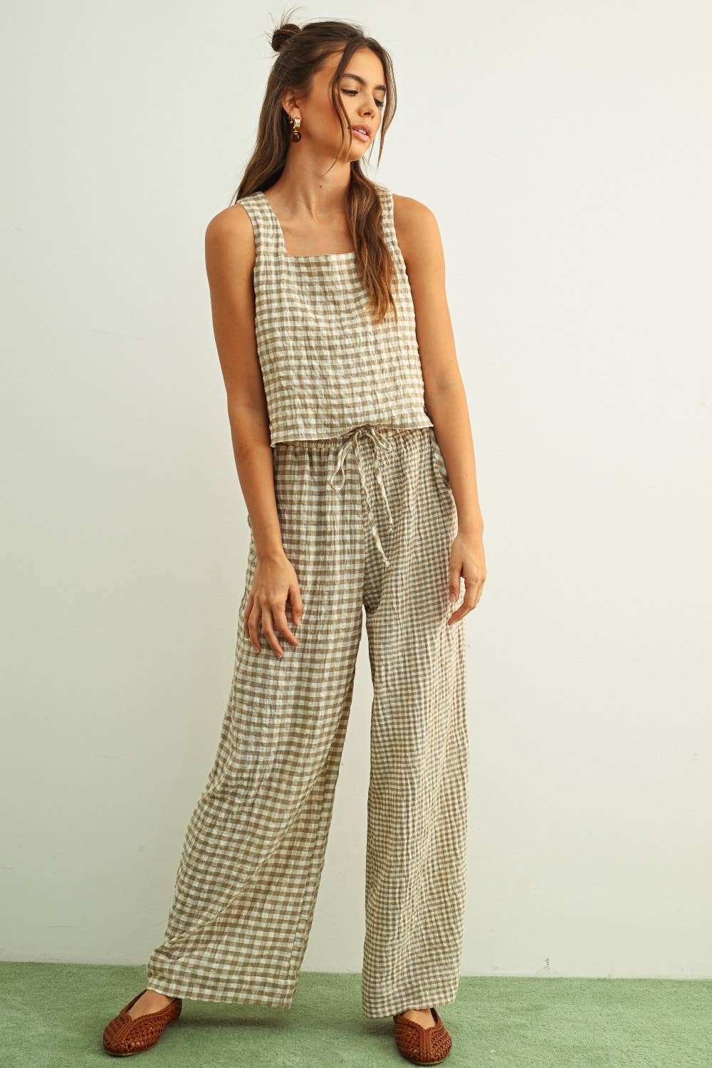 Miou Muse | Gingham Square Neck Tank Top