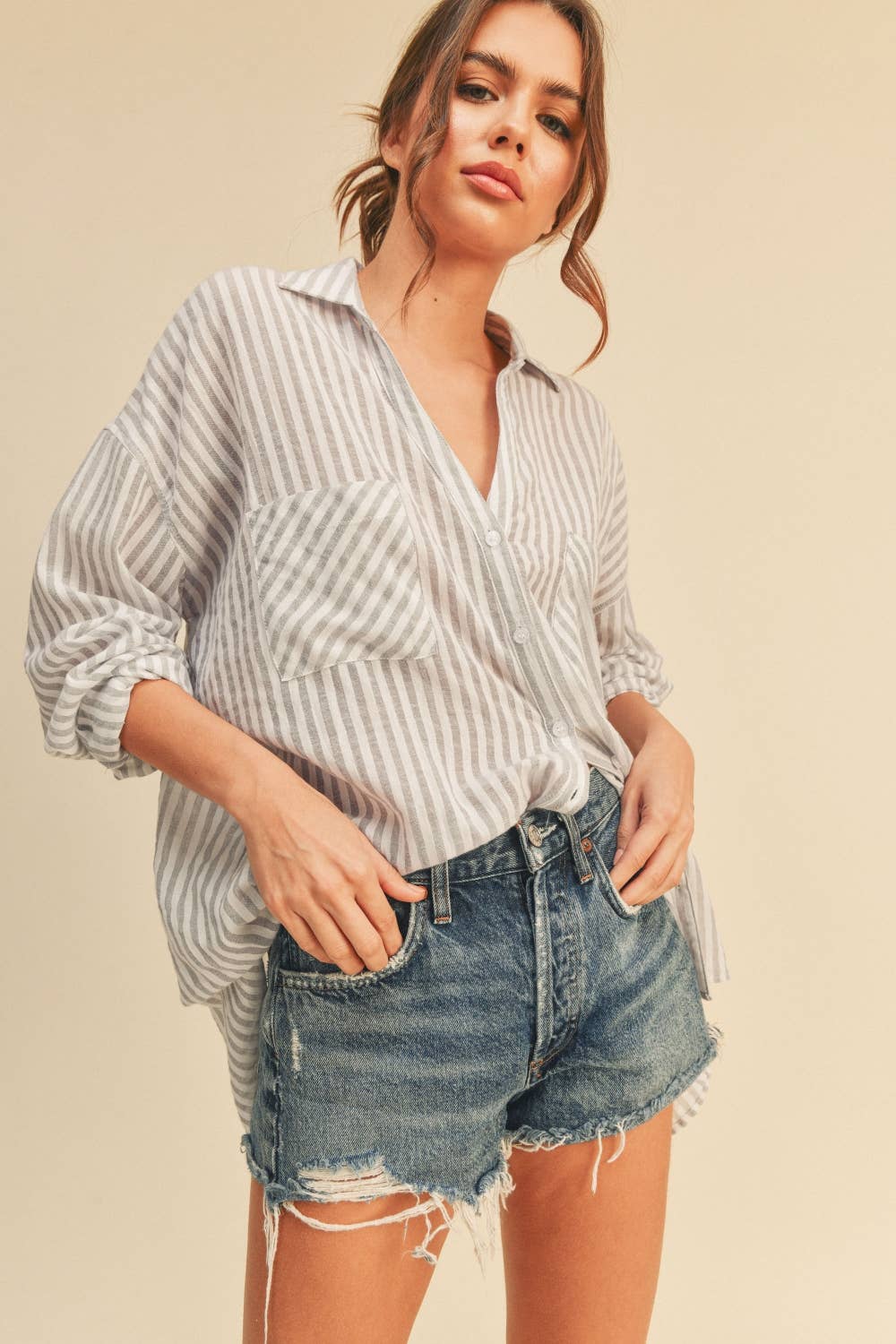 Miou Muse | Striped Button Down Shirt
