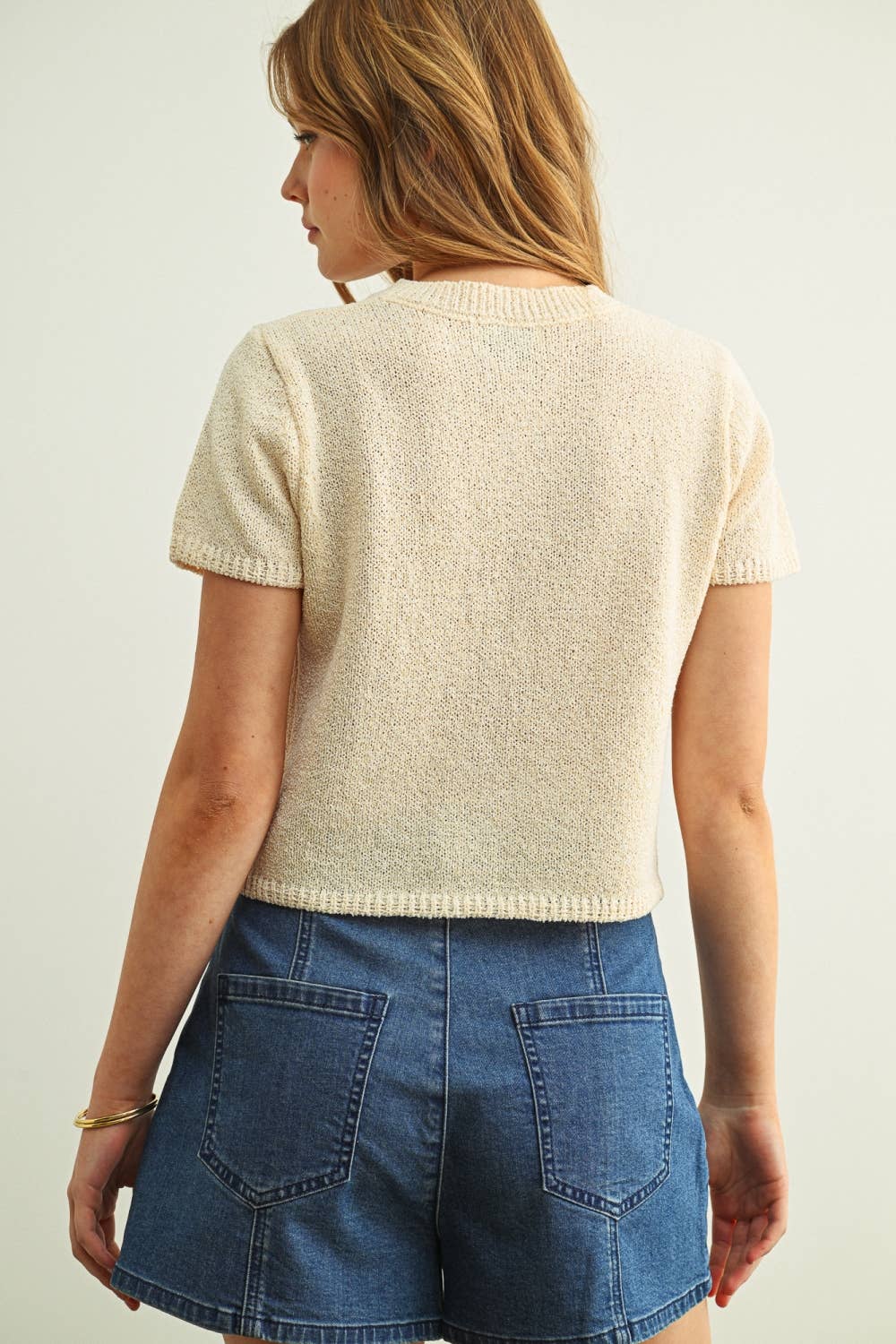 Miou Muse | Multi Button Detailed Short Sleeve Top