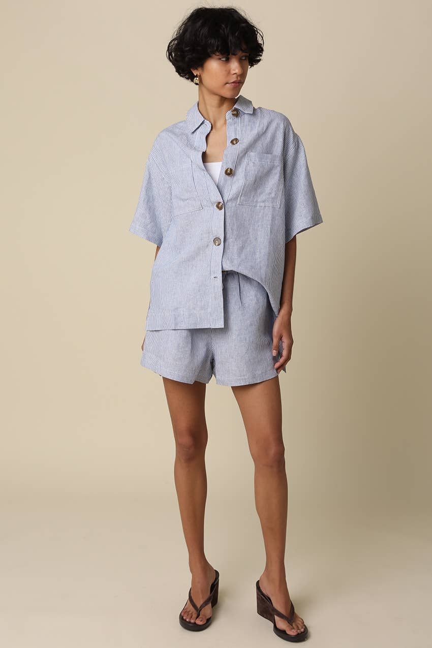 Olivacious | Alison Linen Striped Button-Up Shirt