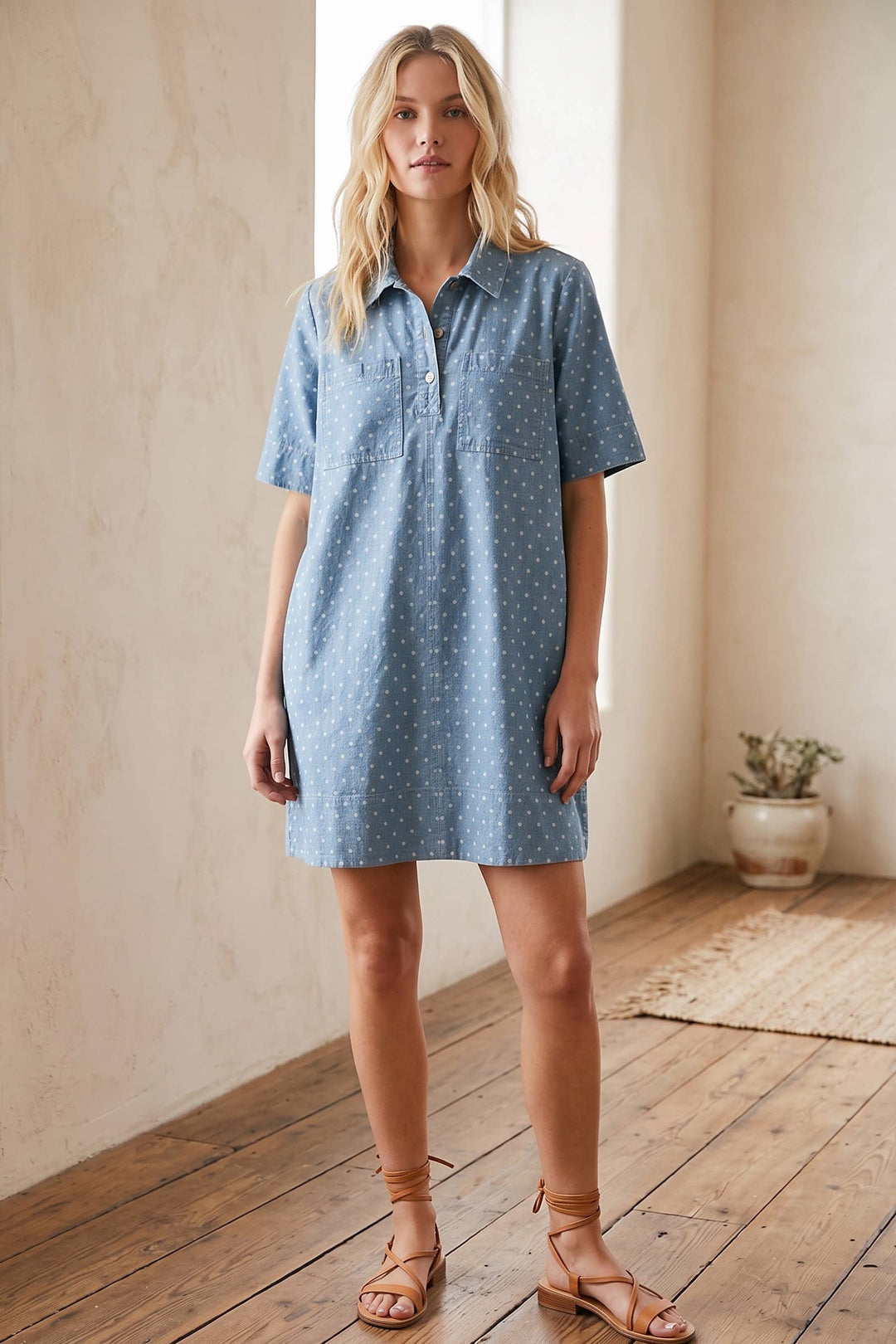 Sewn and Seen | Polka Dot Denim Shirt Dress