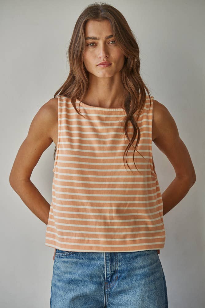By Together | Knit Cotton Striped Round Neck Sleeveless Top