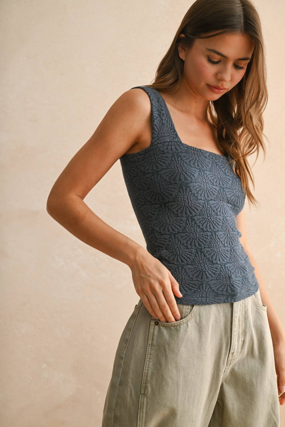 Miou Muse | Washed look detail textured knitted top